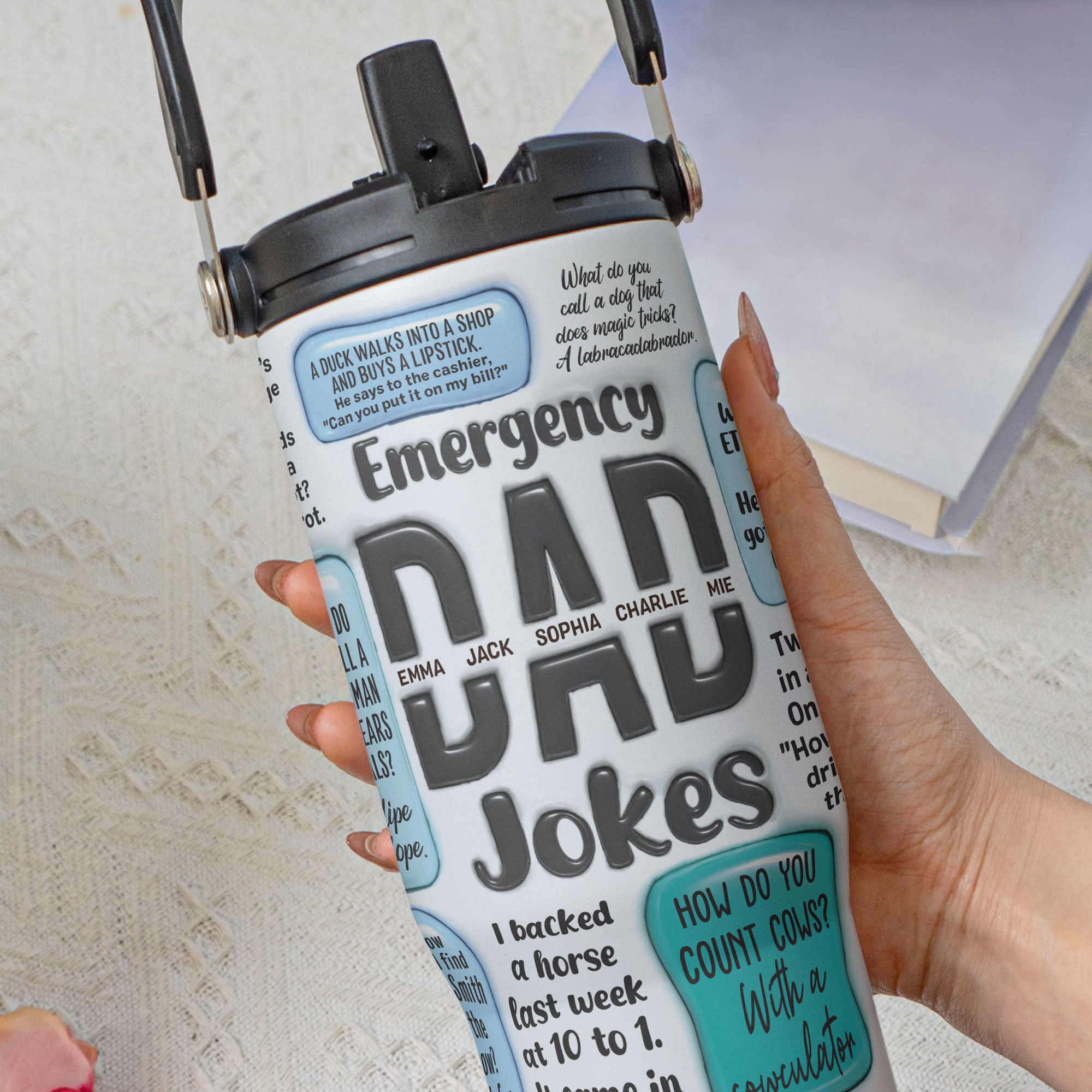 Emergency Dad Jokes - Personalized 30oz Tumbler With Handle
