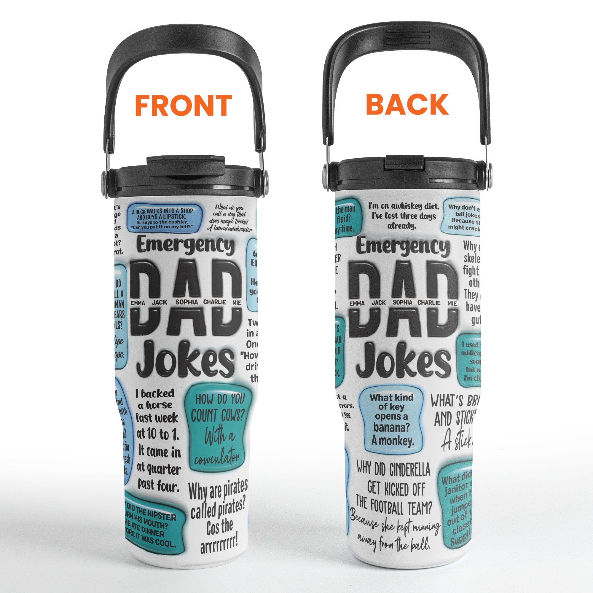 Emergency Dad Jokes - Personalized 30oz Tumbler With Handle