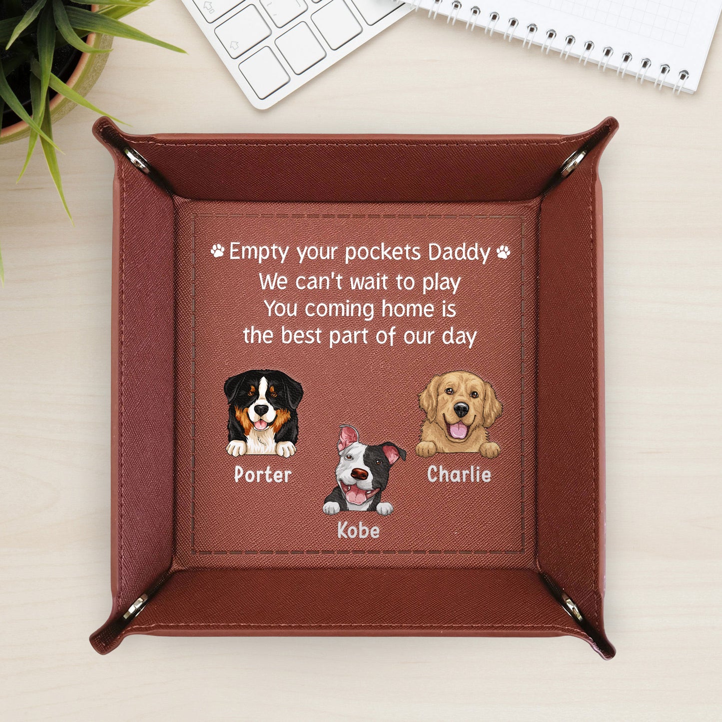 Empty Your Pockets Daddy Play With Us Dogs - Personalized Leather Valet Tray