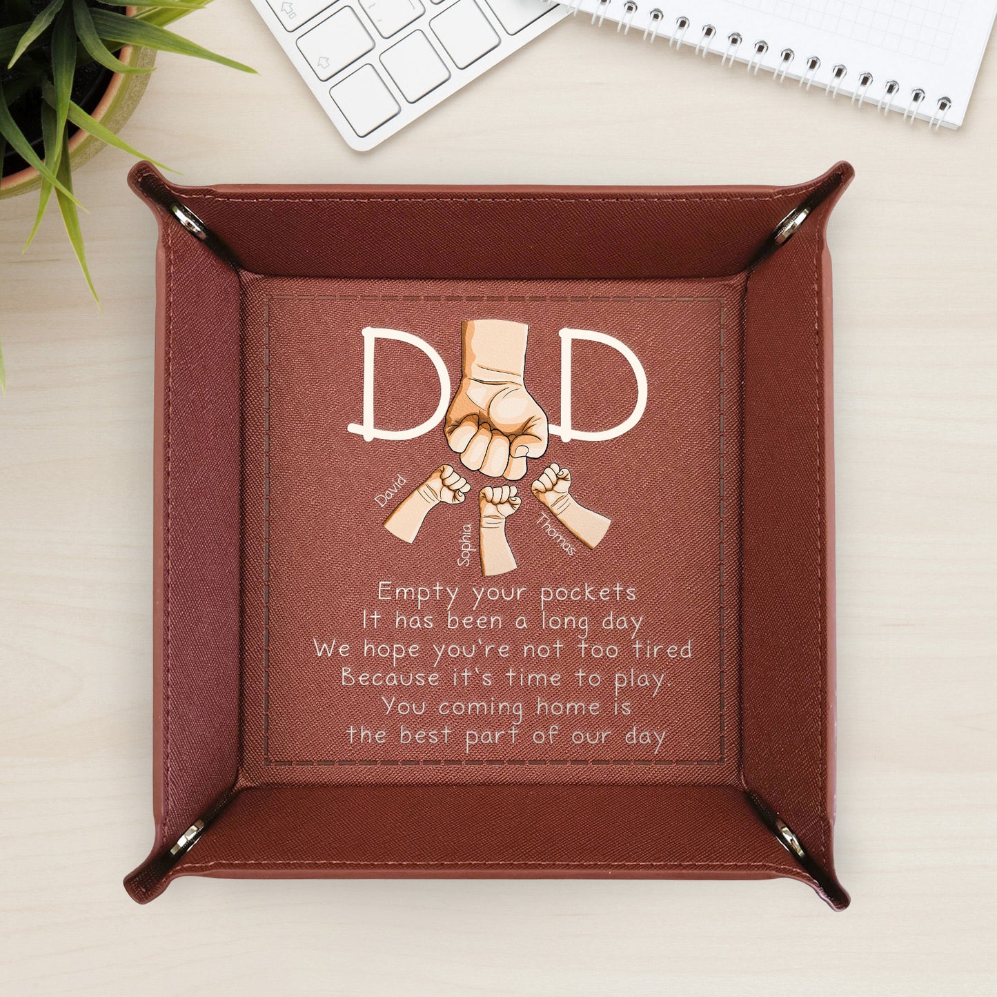 Empty Your Pockets Play With Us Father's Day Gifts - Personalized Leather Valet Tray