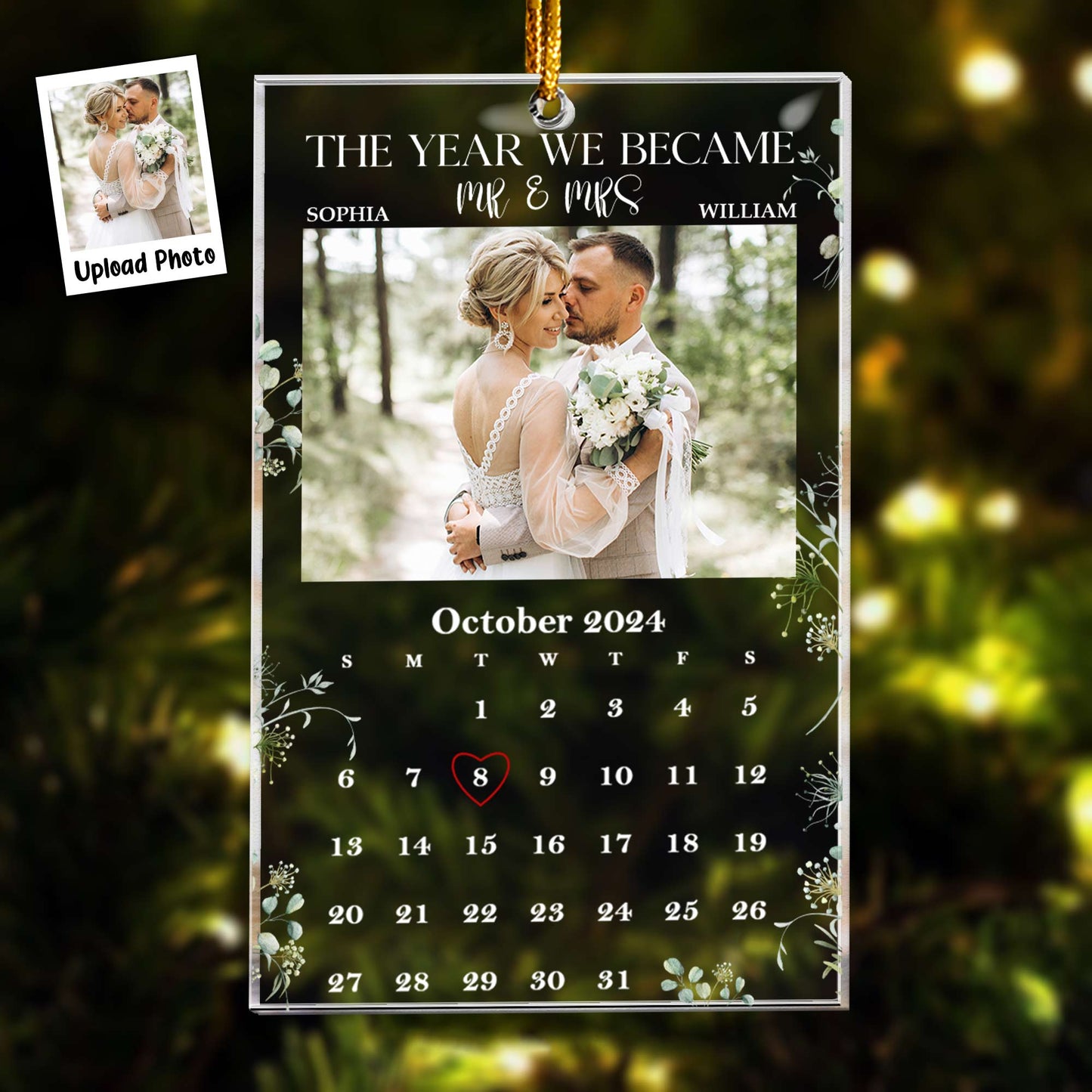 Engaged, Married Couple Custom Calendar - Personalized Acrylic Photo Ornament