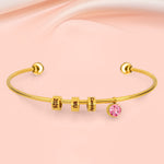 Graduation Gift - Personalized Engravable Bead Name Cuff Bracelet With Birthstone