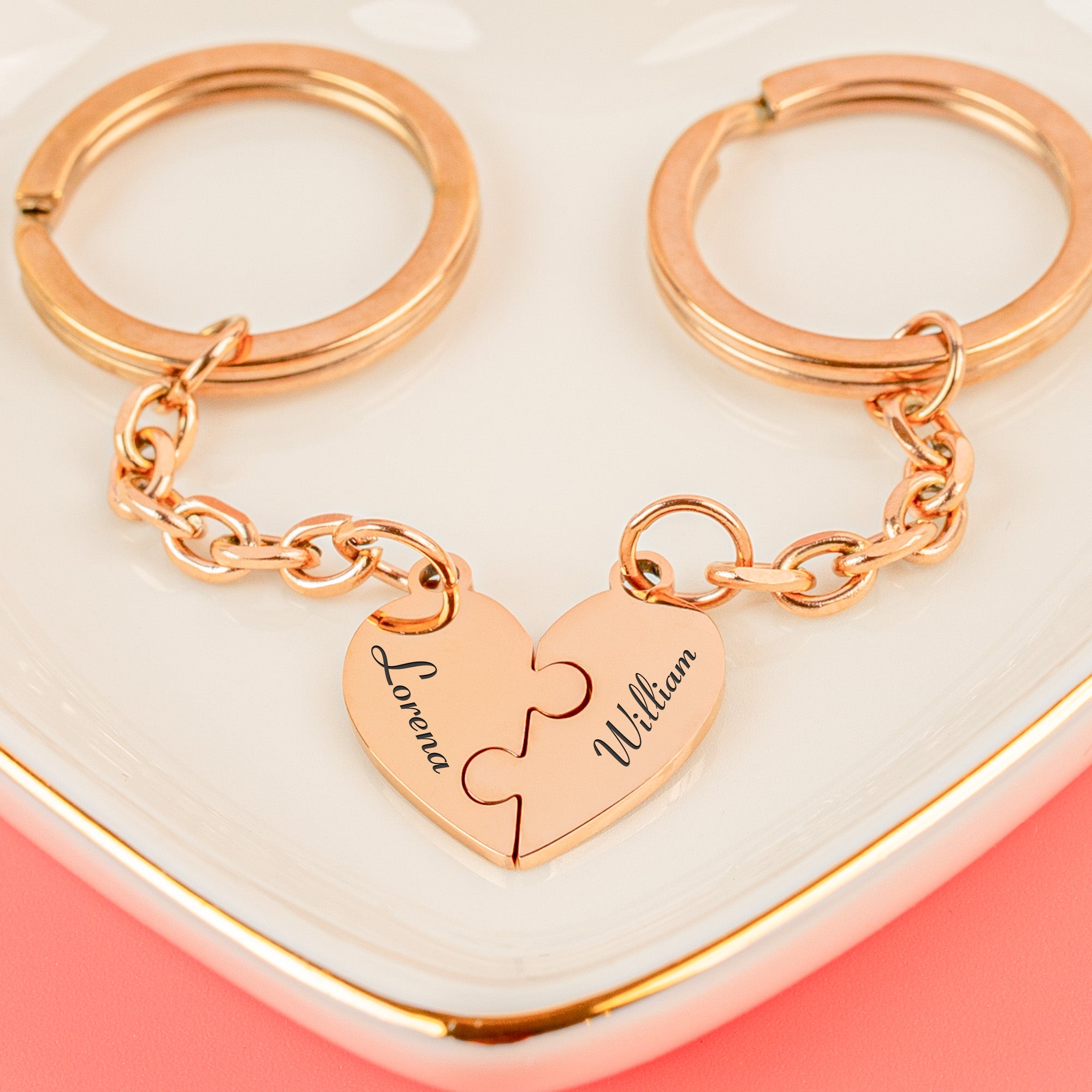 Engraved Names - Personalized Heart Puzzle Keychain