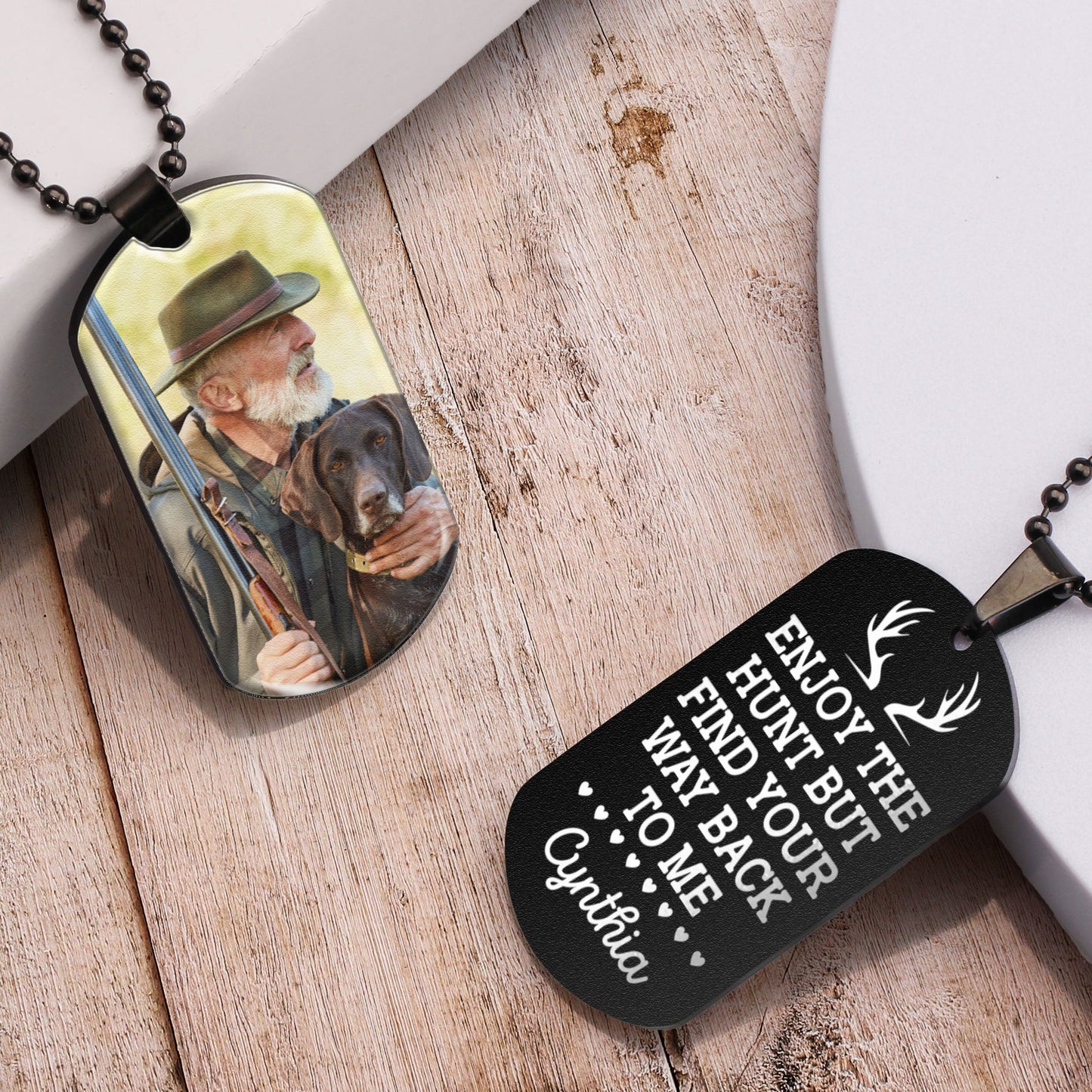 Enjoy The Hunt But Find Your Way Back To Me - Personalized Photo Dog Tag Necklace