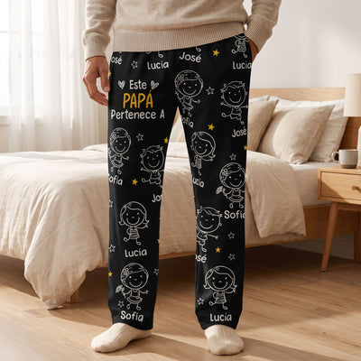 Este Papá Pertenece A - Con Dibujos Estilo Doodle – Pantalones Deportivos, Pantalones De Salón Personalizados Con Bolsillos