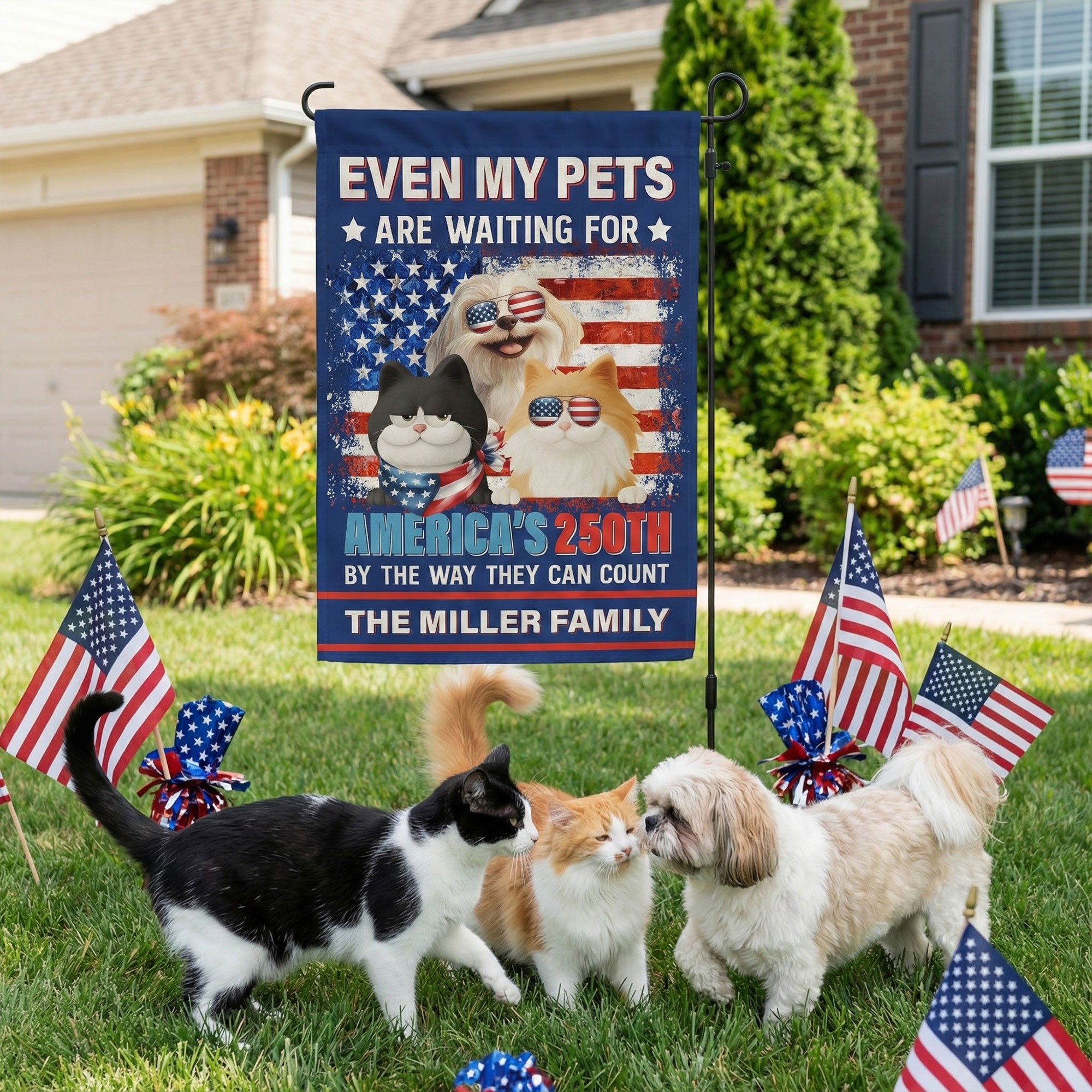 Even My Dogs Cats Are Waiting For America’s 250Th - Personalized Flag