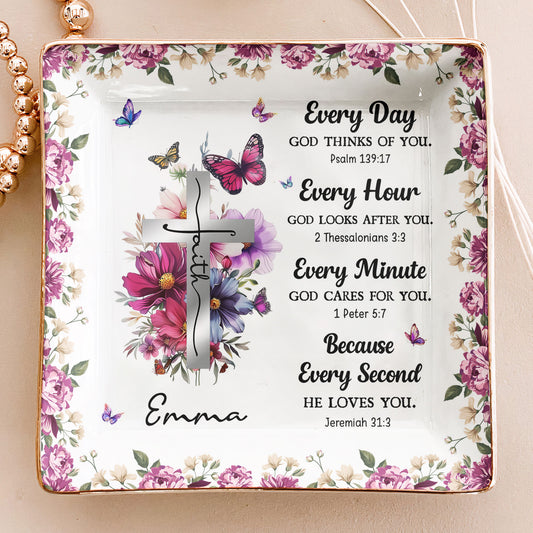 Every Day God Thinks Of You Bible Verses With Birth Flower - Personalized Jewelry Dish