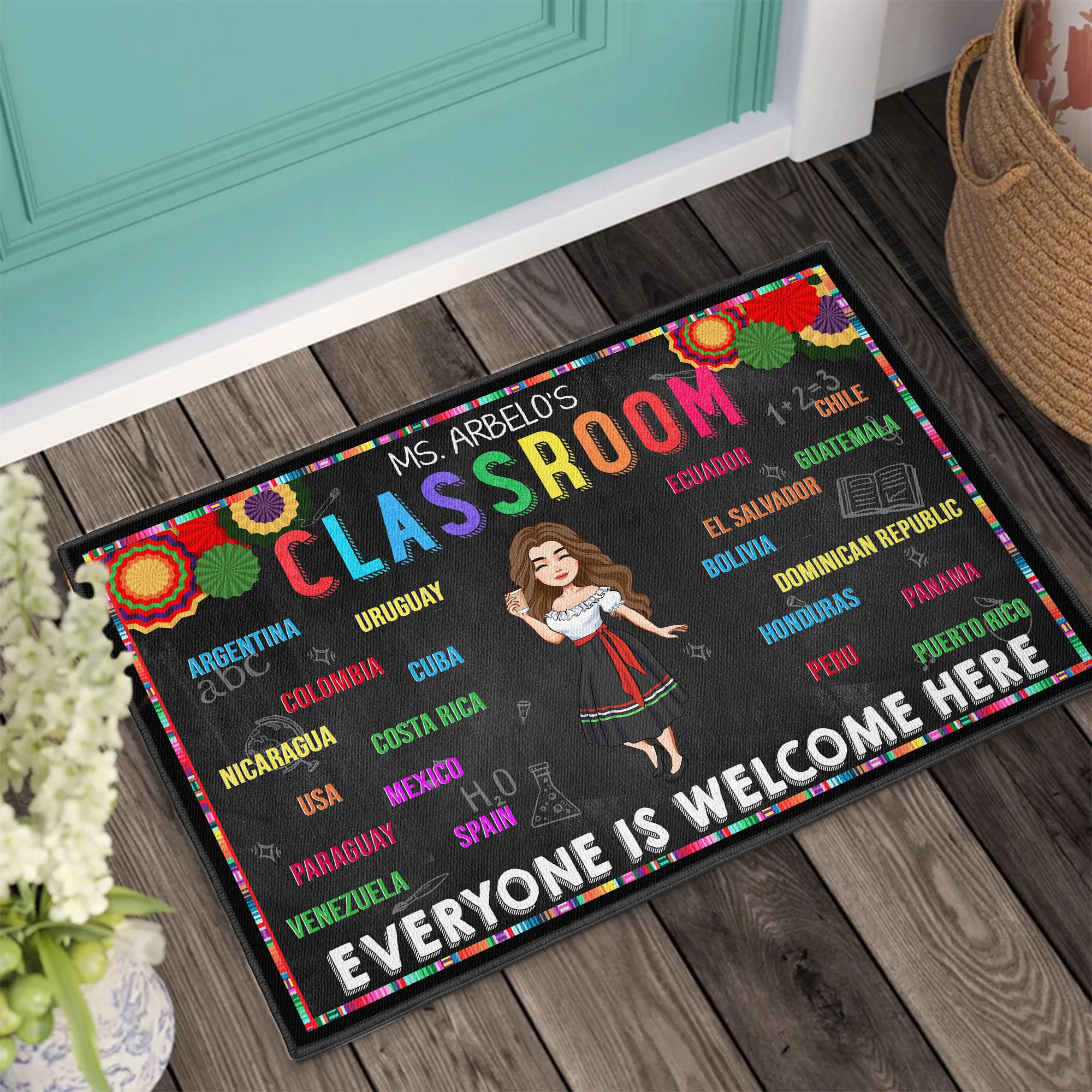 Everyone Is Welcome Here Hispanic Classroom - Personalized Doormat