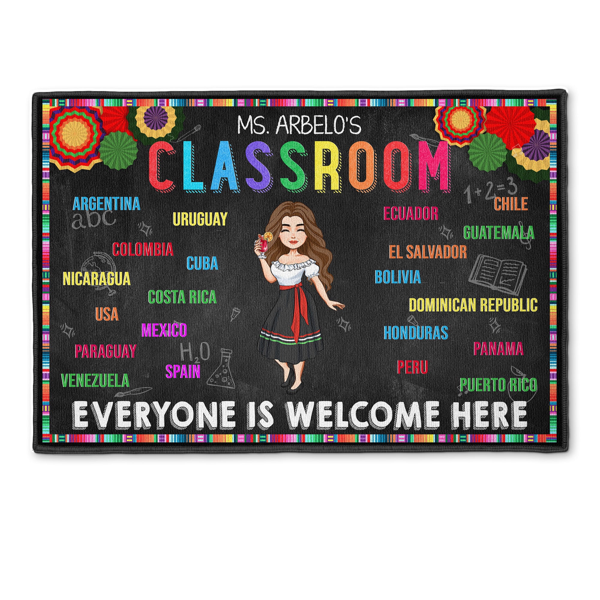 Everyone Is Welcome Here Hispanic Classroom - Personalized Doormat