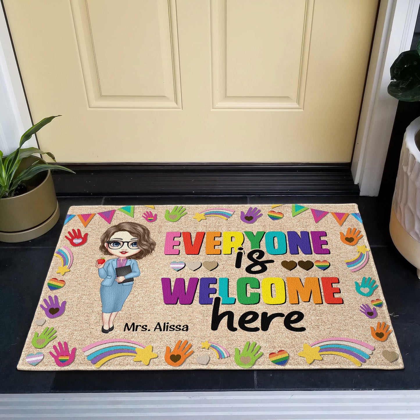 Everyone Is Welcome Here - Personalized Doormat