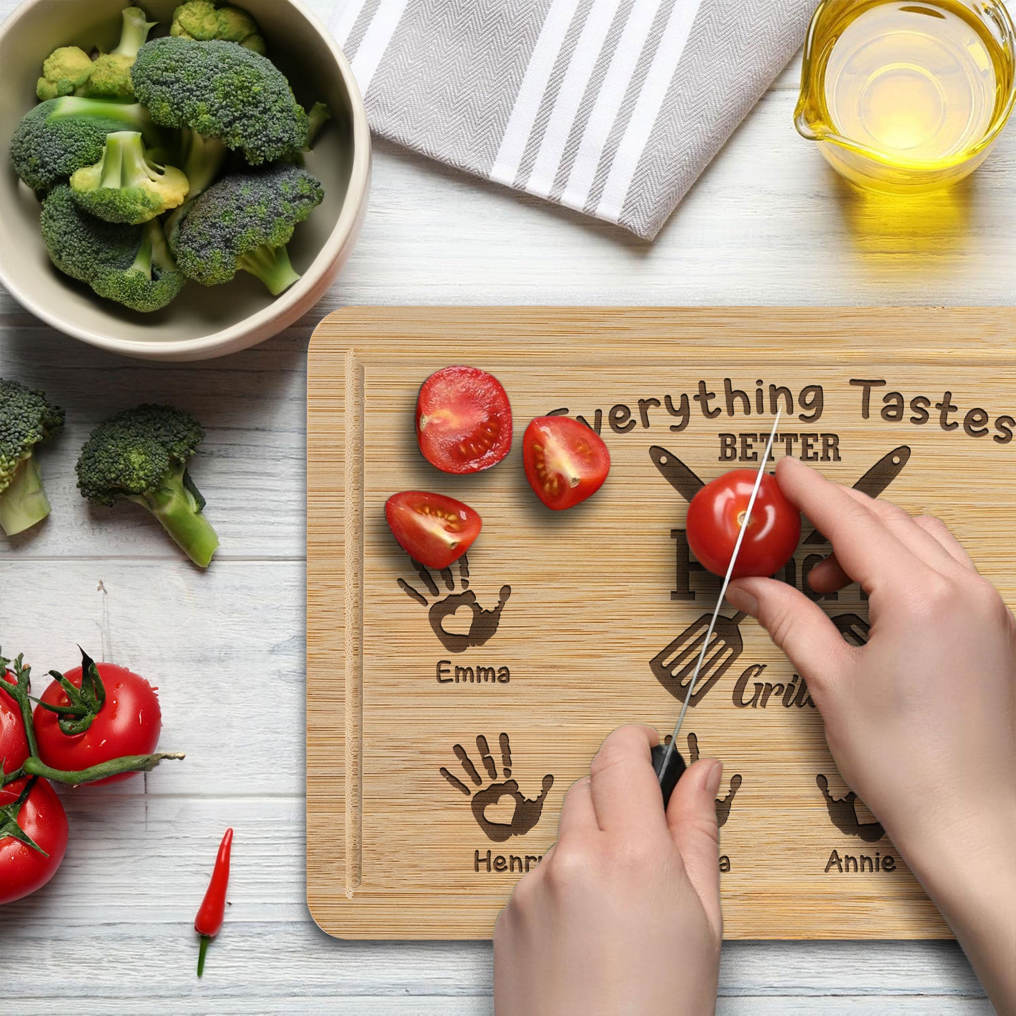 Everything Tastes Better Off Papa - Personalized Engraved Wooden Cutting Board