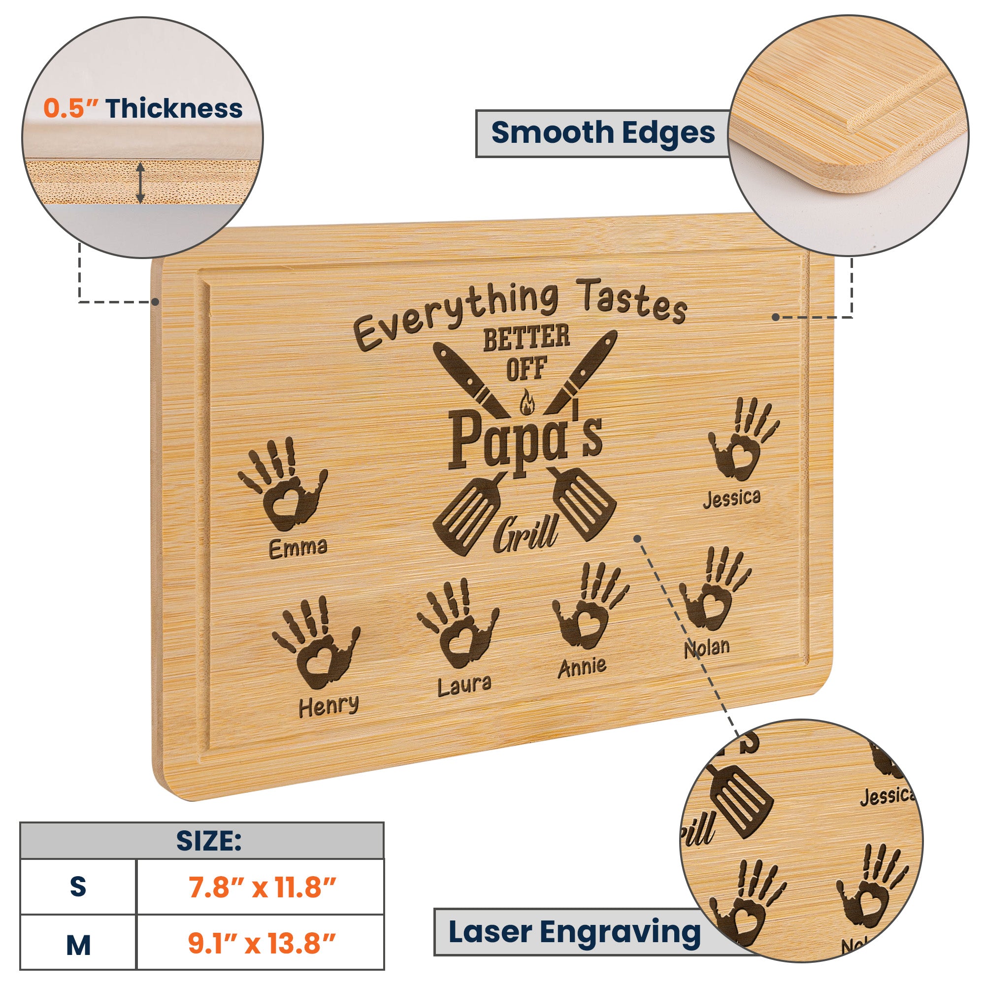 Everything Tastes Better Off Papa - Personalized Engraved Wooden Cutting Board
