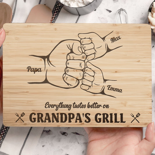 Everything Tastes Better On Grandpa's Grill Father's Day - Personalized Cutting Board