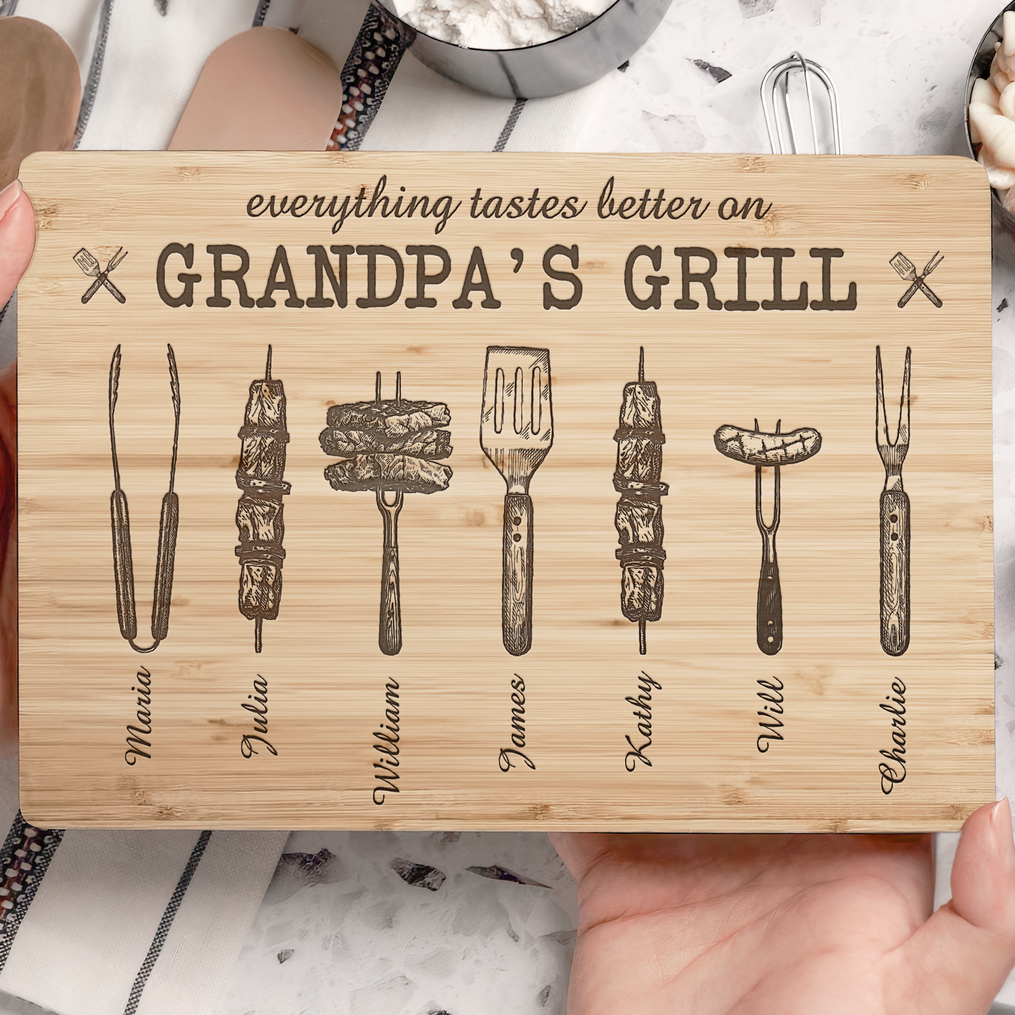 Father's Day Gifts, Everything Tastes Better On Grandpa's Grill - Personalized Cutting Board