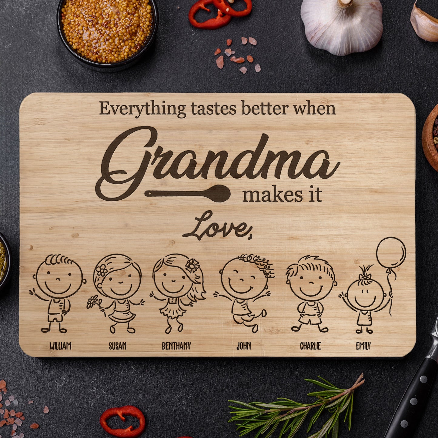 Everything Tastes Better When Grandma Makes It - Personalized Cutting Board