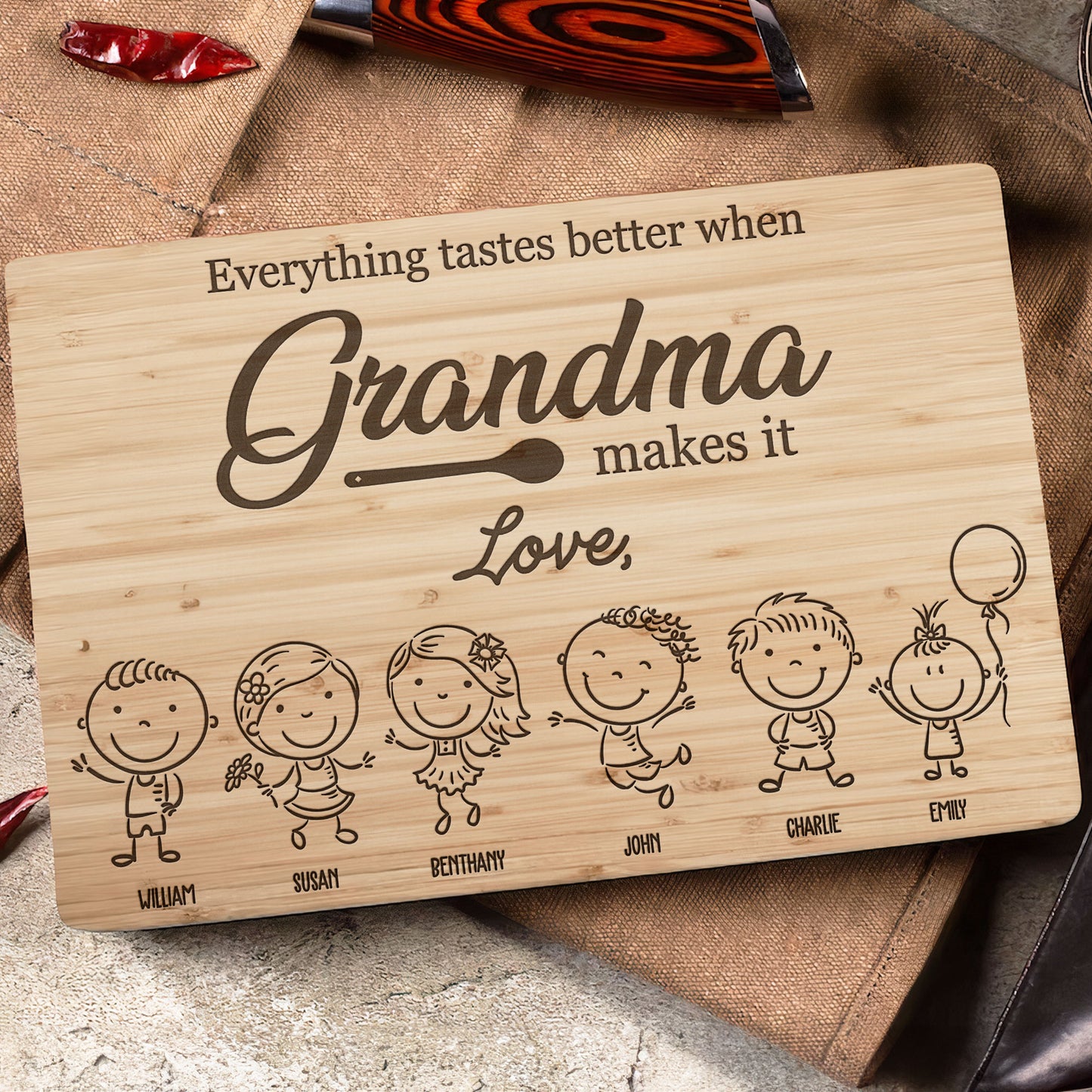 Everything Tastes Better When Grandma Makes It - Personalized Cutting Board