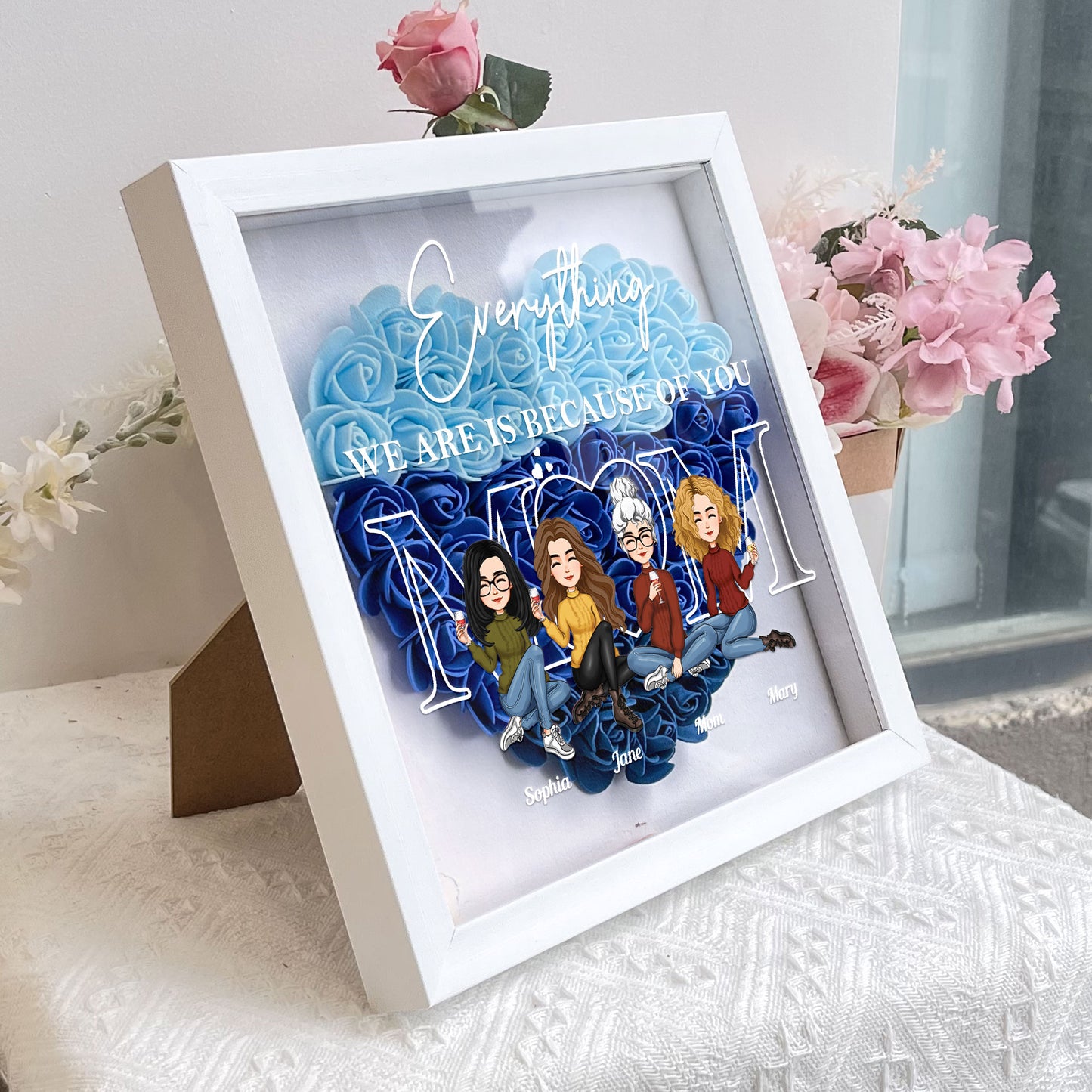 Everything We Are Is Because Of You - Personalized Flower Shadow Box