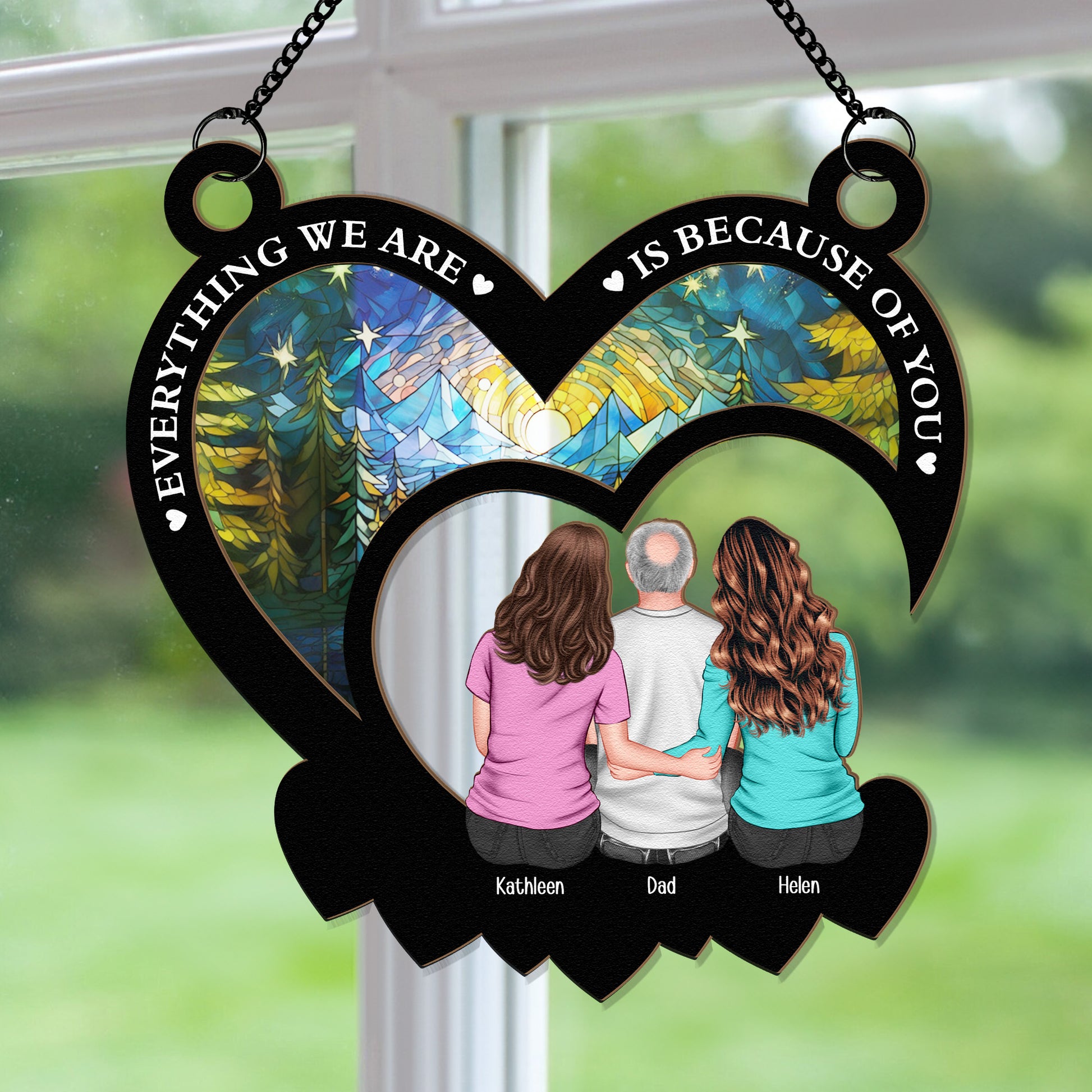 Dad & Daughters Bond - Personalized Window Hanging Suncatcher Ornament