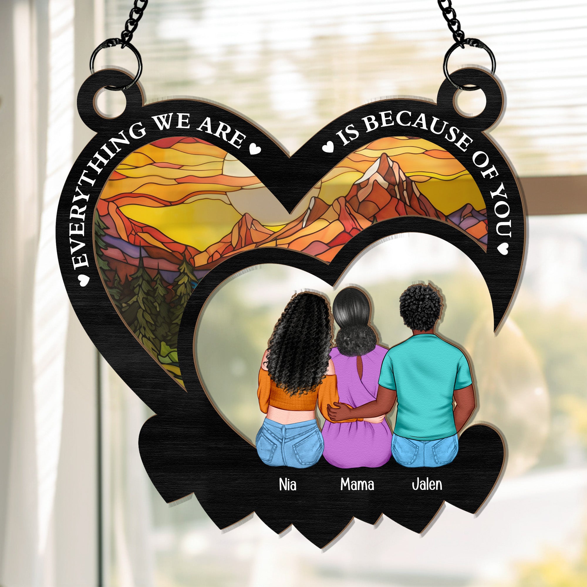 Everything We Are Is Because Of You - Personalized Window Hanging Suncatcher Ornament - Gift For Mom