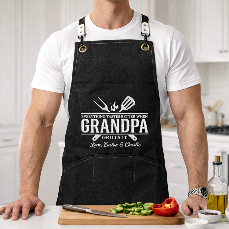 Everything-Tastes-Better-When-Grandpa,-Dad-Grills-It-Father's-Day-Gift-Personalized-Apron-2