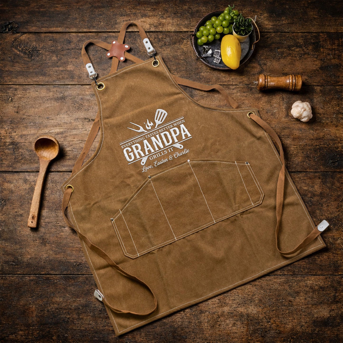 Everything-Tastes-Better-When-Grandpa,-Dad-Grills-It-Father's-Day-Gift-Personalized-Apron-3