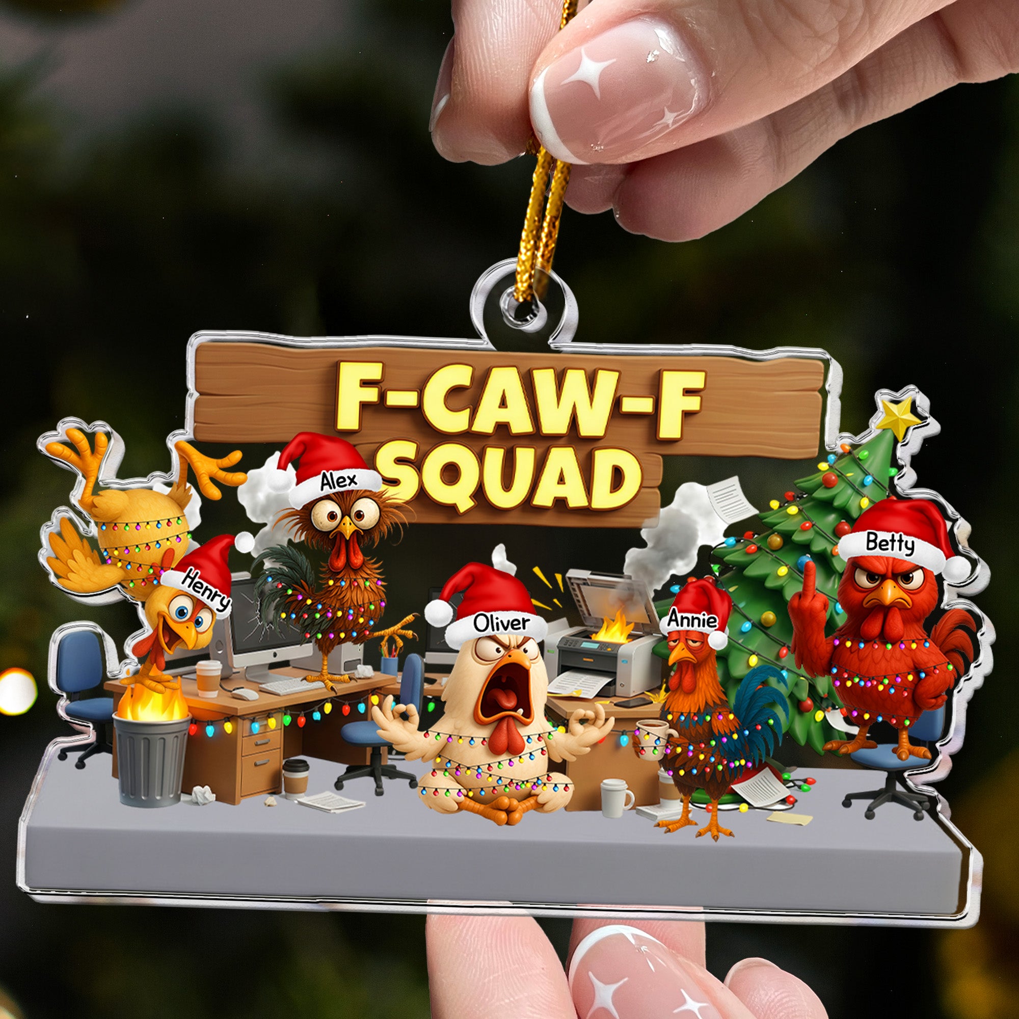 F-Caw-F Squad - Funny White Elephant Party Exchange Gift For Coworker Team - Personalized Acrylic Ornament