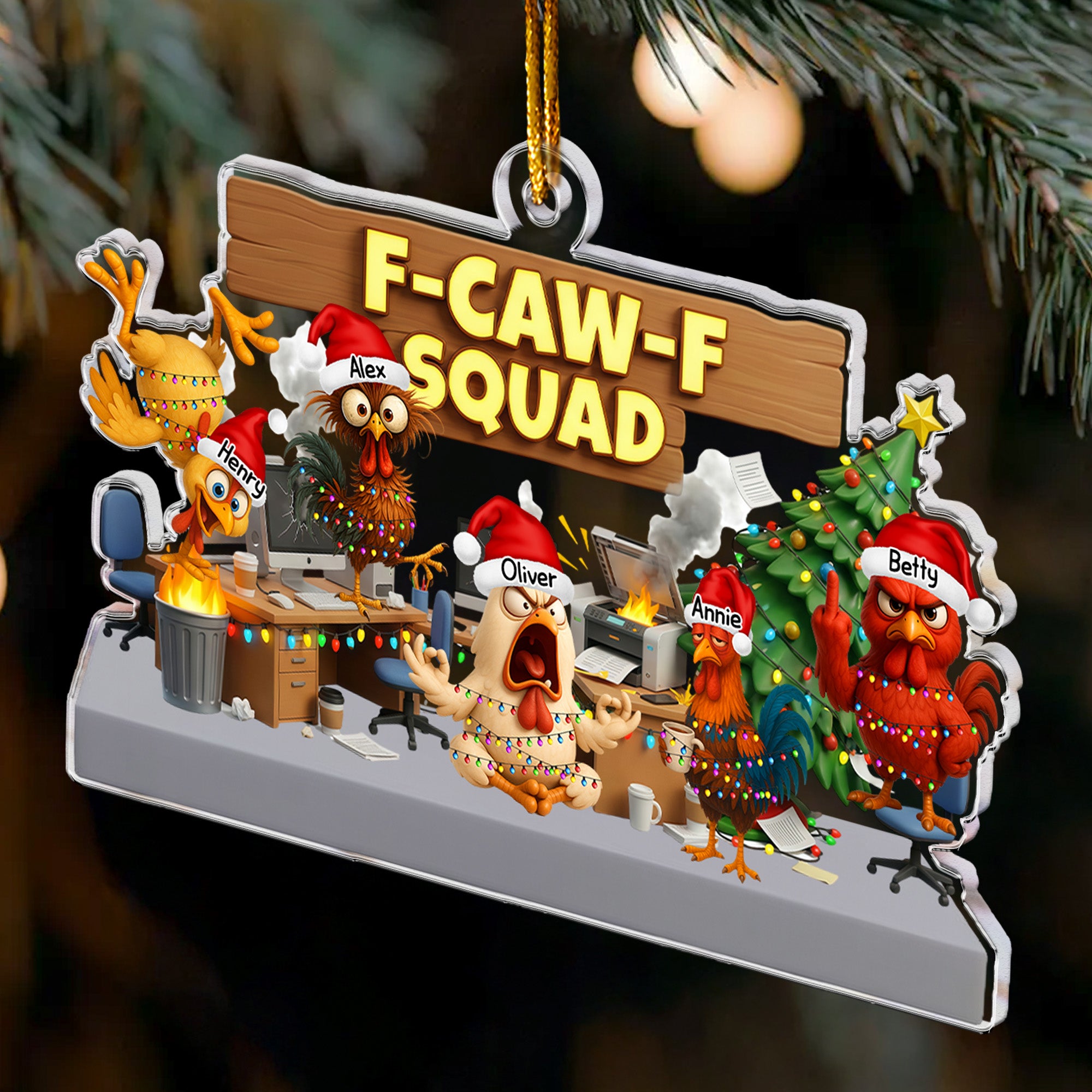 F-Caw-F Squad - Funny White Elephant Party Exchange Gift For Coworker Team - Personalized Acrylic Ornament