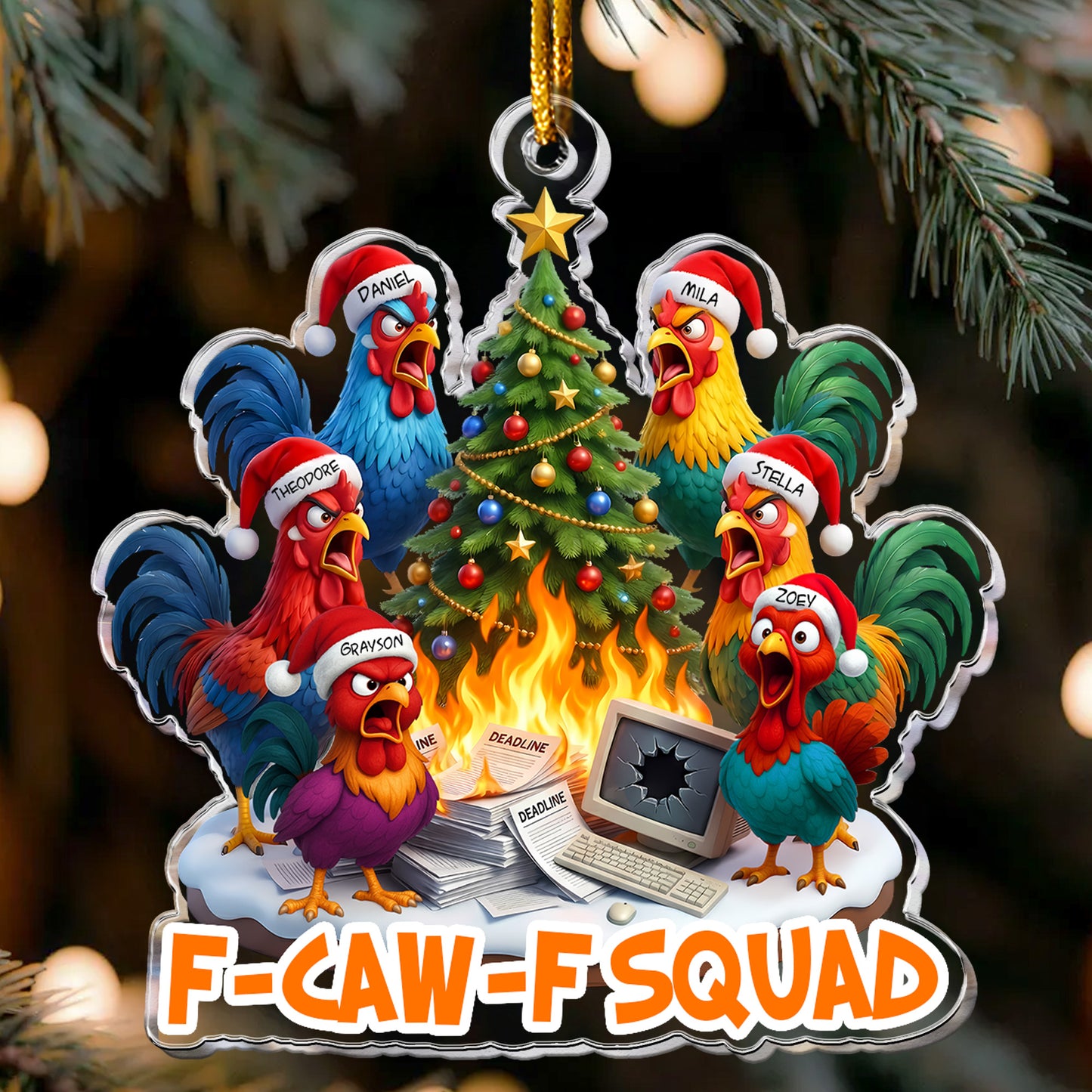 F-Caw-F Squad - Funny White Elephant Party Exchange Gift For Coworker Team Ver 2 - Personalized Acrylic Ornament