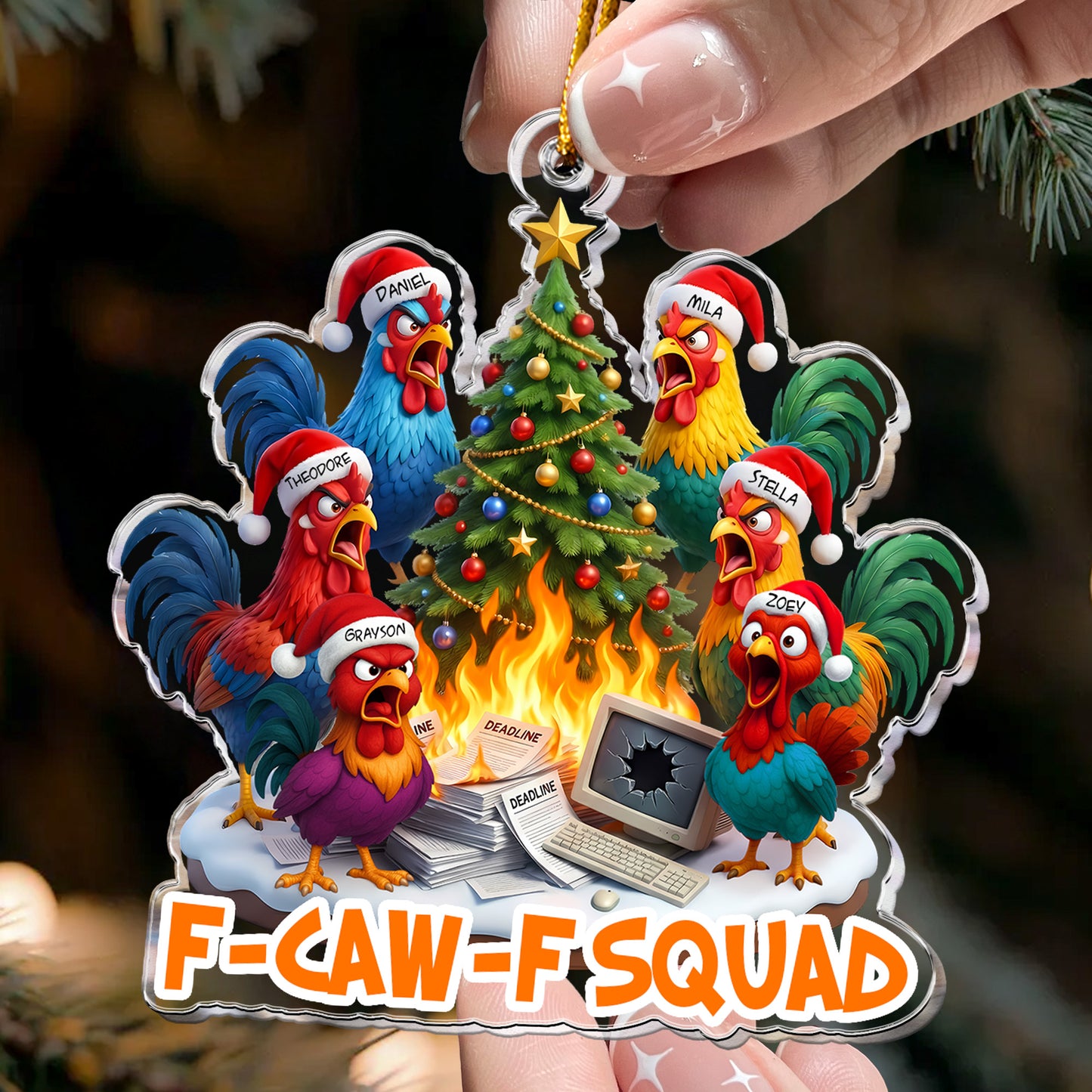 F-Caw-F Squad - Funny White Elephant Party Exchange Gift For Coworker Team Ver 2 - Personalized Acrylic Ornament