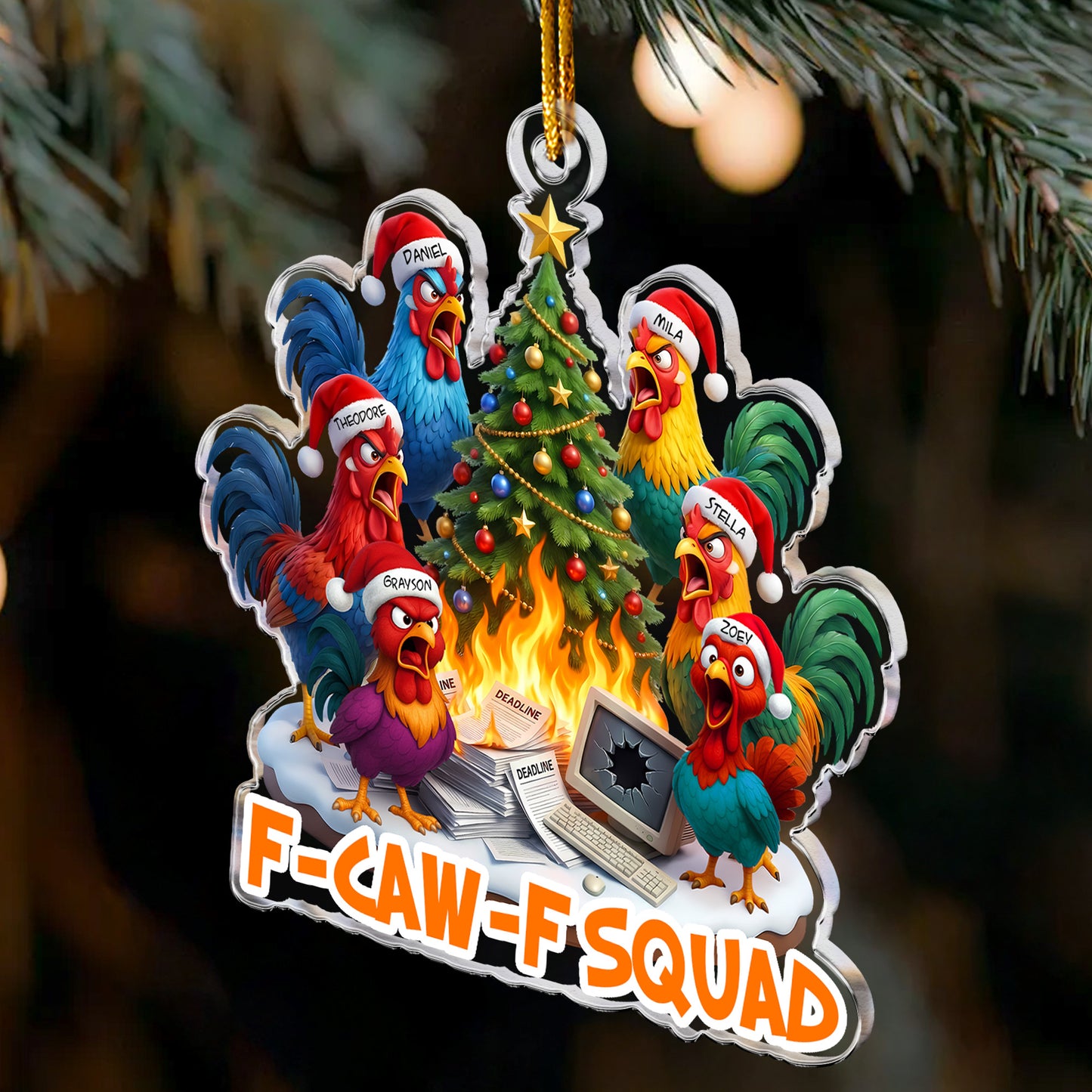 F-Caw-F Squad - Funny White Elephant Party Exchange Gift For Coworker Team Ver 2 - Personalized Acrylic Ornament