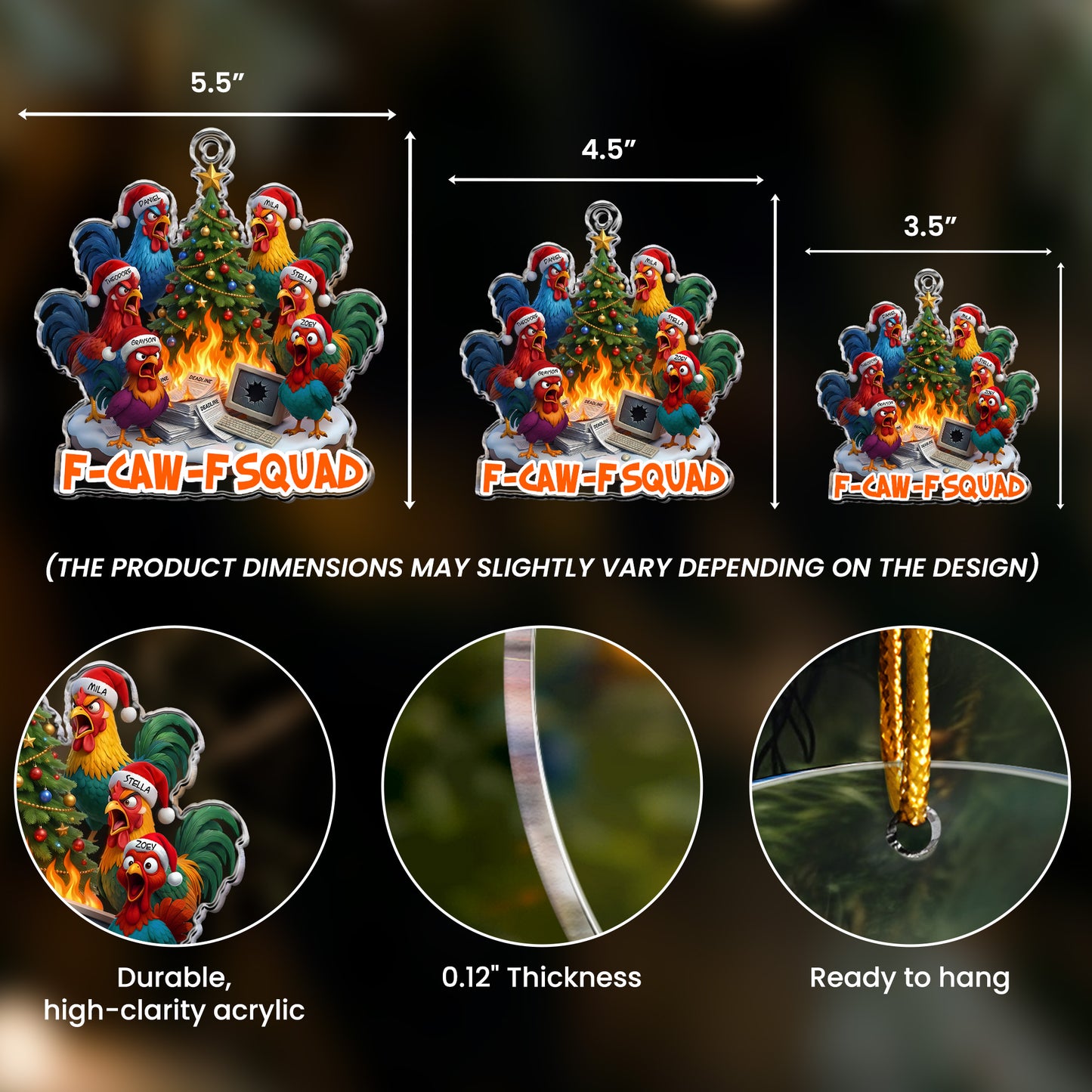 F-Caw-F Squad - Funny White Elephant Party Exchange Gift For Coworker Team Ver 2 - Personalized Acrylic Ornament