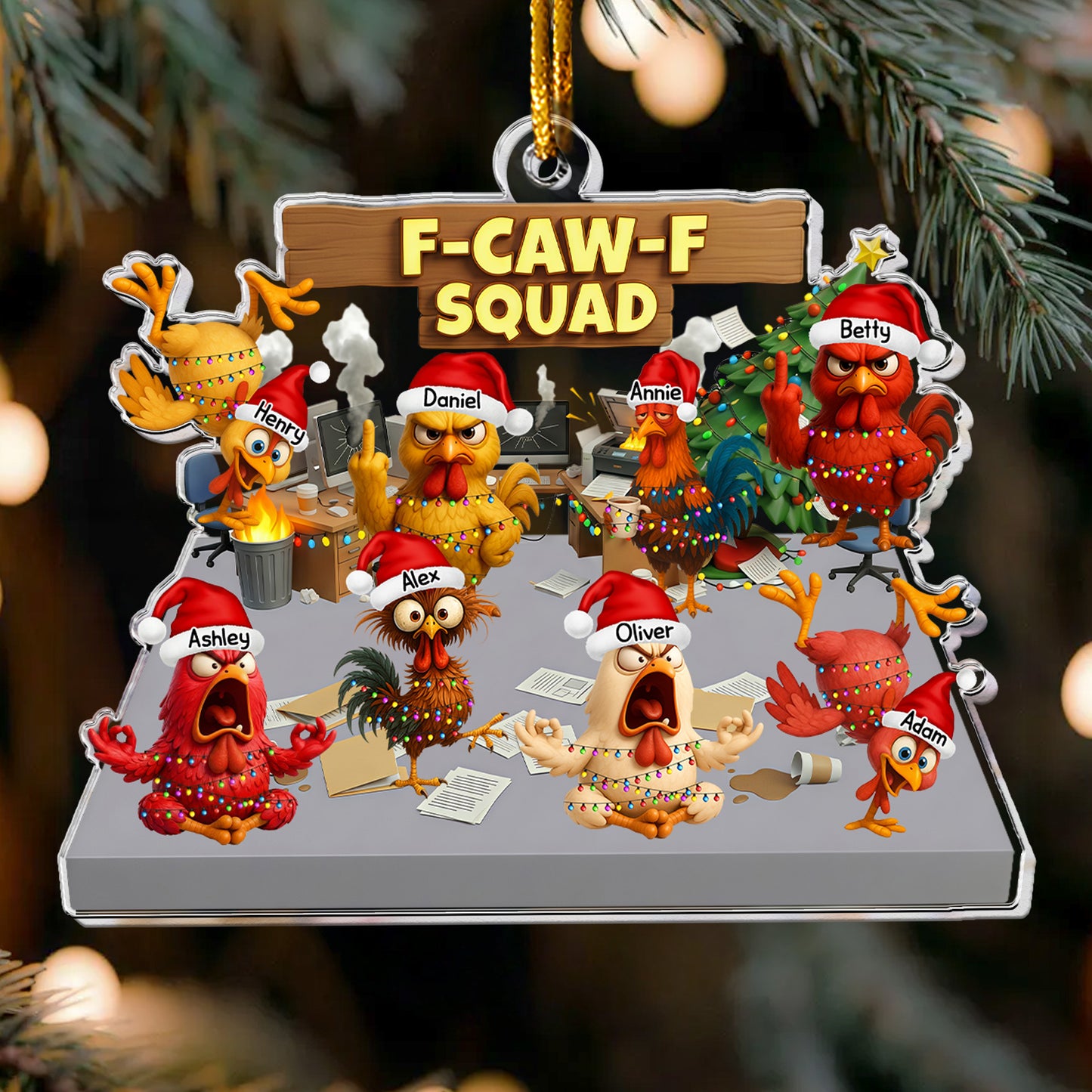 F-Caw-F Squad - Funny White Elephant Party Exchange Gift For Coworker Team (8+ People) - Personalized Acrylic Ornament