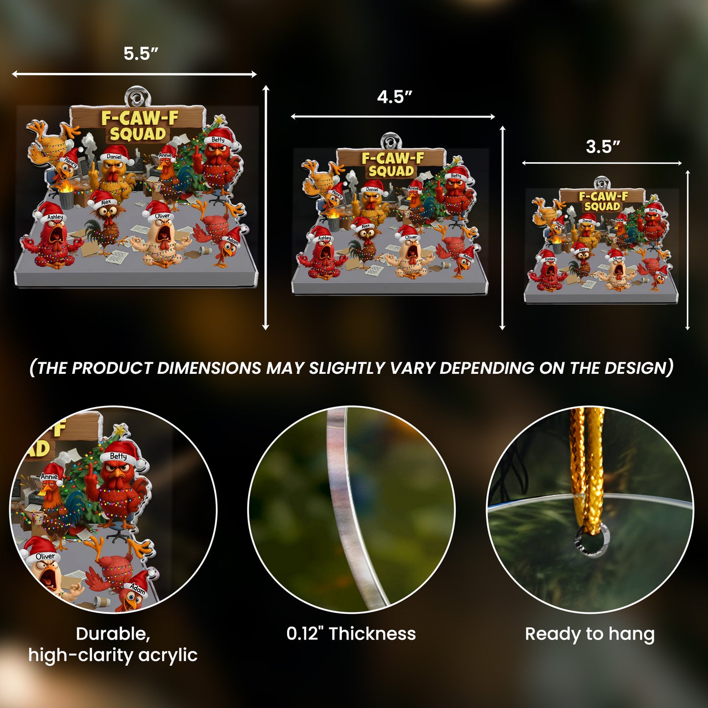 F-Caw-F Squad - Funny White Elephant Party Exchange Gift For Coworker Team (8+ People) - Personalized Acrylic Ornament