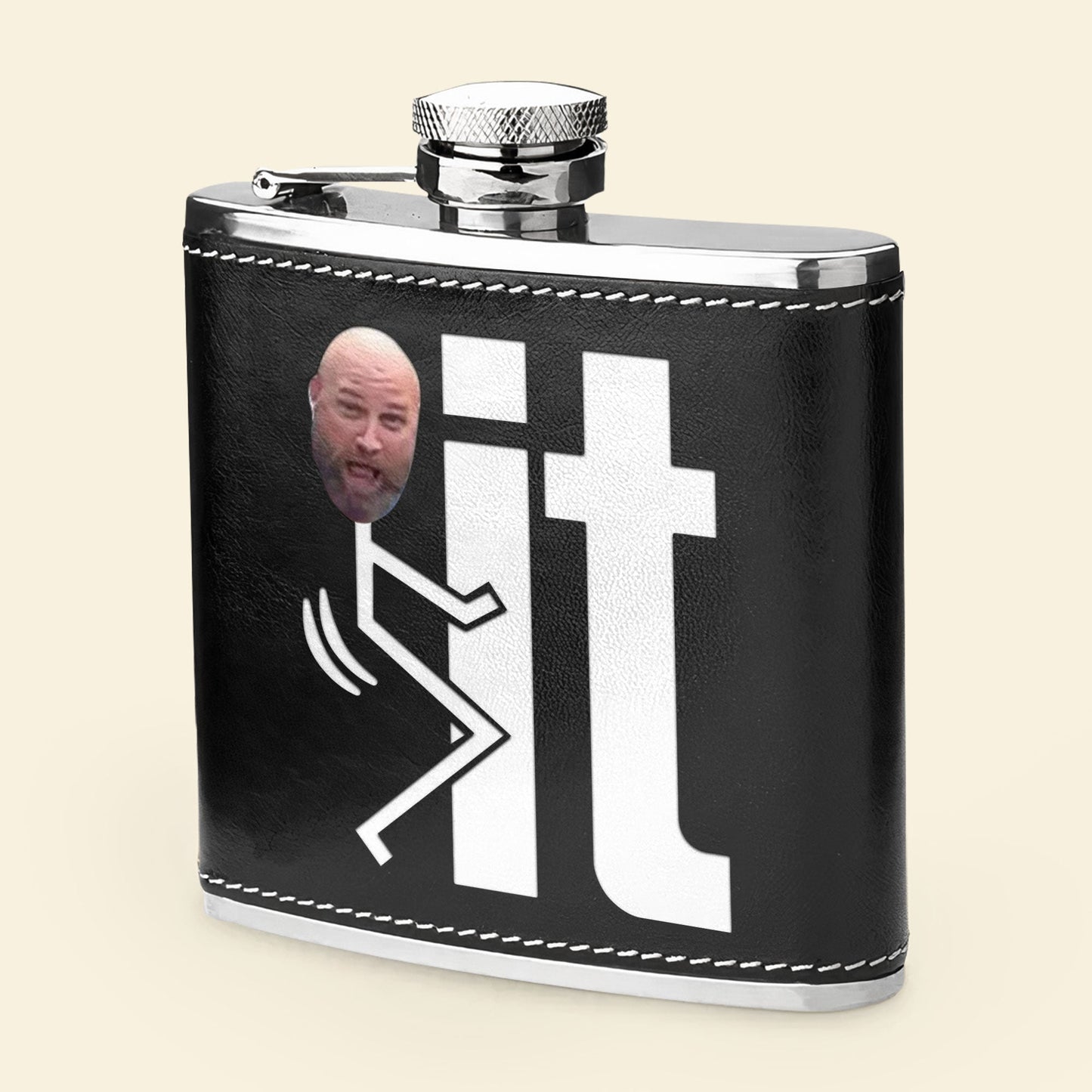 F It Funny Gift For Him - Personalized Leather Photo Flask