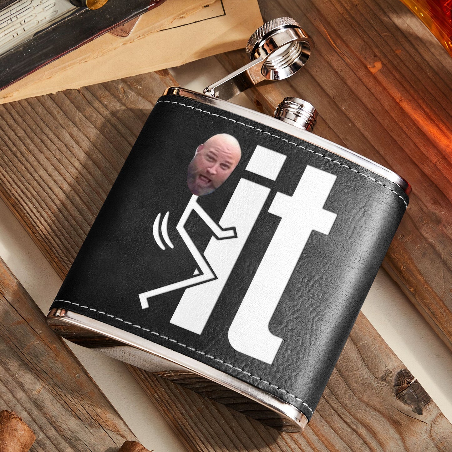 F It Funny Gift For Him - Personalized Leather Photo Flask