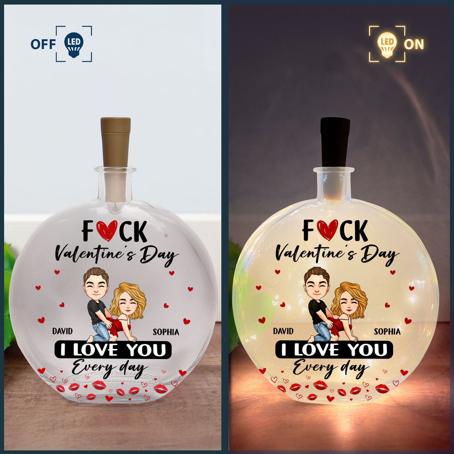 F Valentine's Day I Love You Every Day - Gifts For Her - Personalized Round Flat Bottle Light