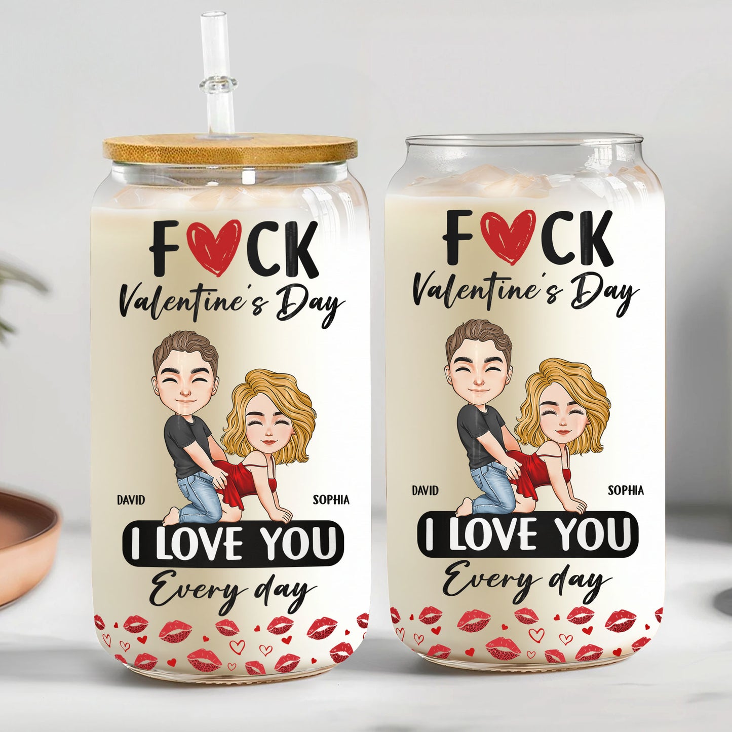 F Valentine's Day I Love You Every Day - Spicy Gifts For Her - Personalized Clear Glass Cup