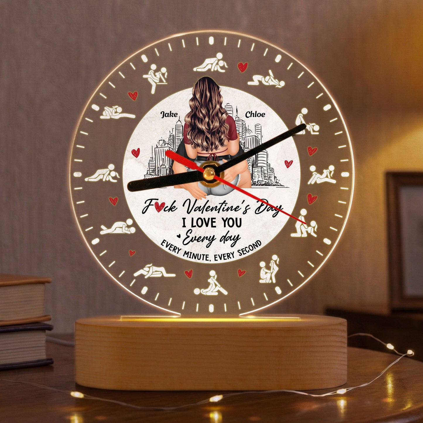 F Valentine’s Day I Love You Every Day, Every Minute, Every Second - Personalized Acrylic Desk Clock Light