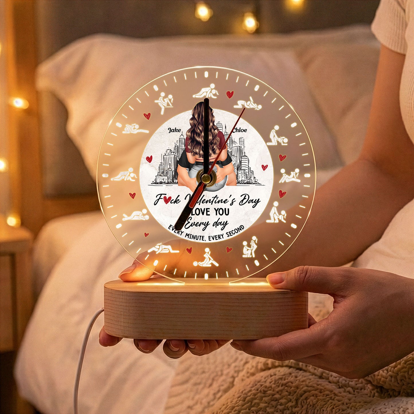 F Valentine’s Day I Love You Every Day, Every Minute, Every Second - Personalized Acrylic Desk Clock Light