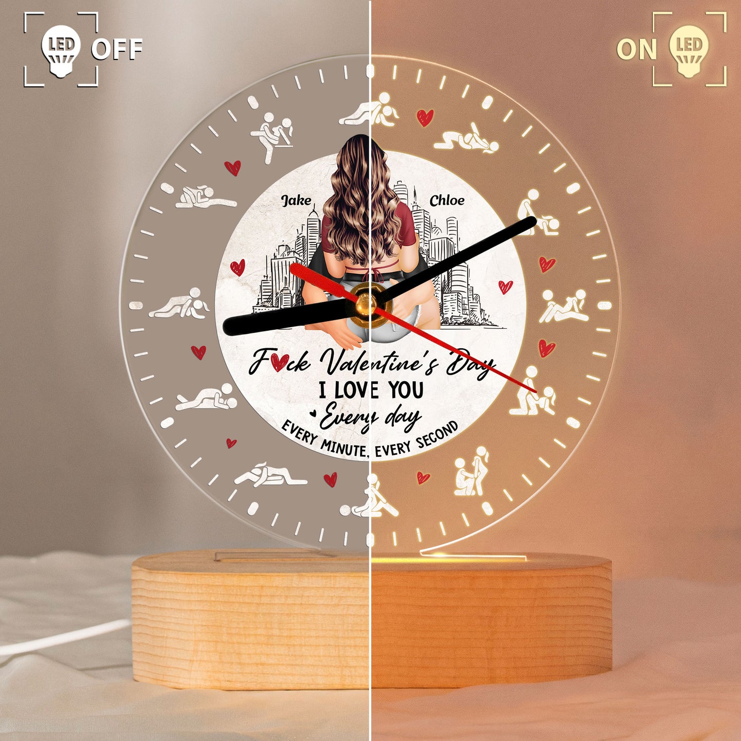 F Valentine’s Day I Love You Every Day, Every Minute, Every Second - Personalized Acrylic Desk Clock Light