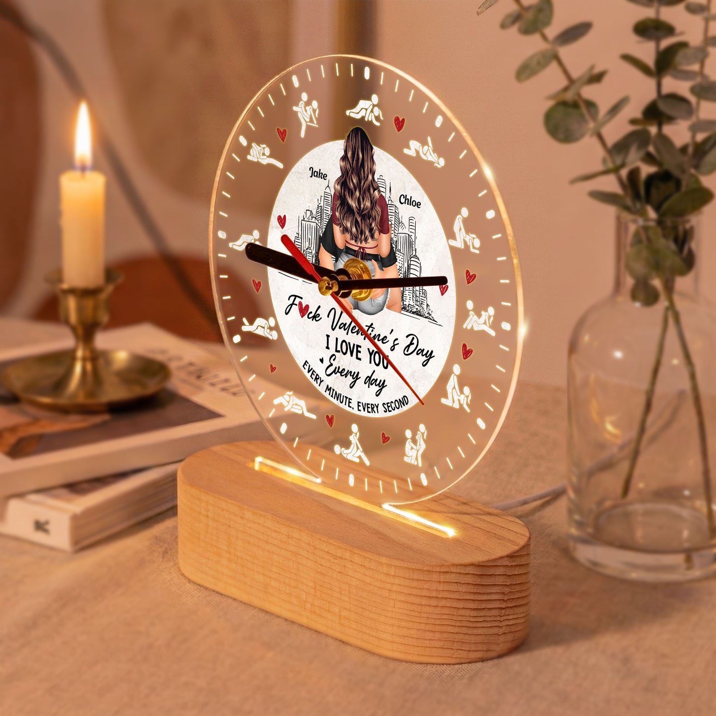 F Valentine’s Day I Love You Every Day, Every Minute, Every Second - Personalized Acrylic Desk Clock Light