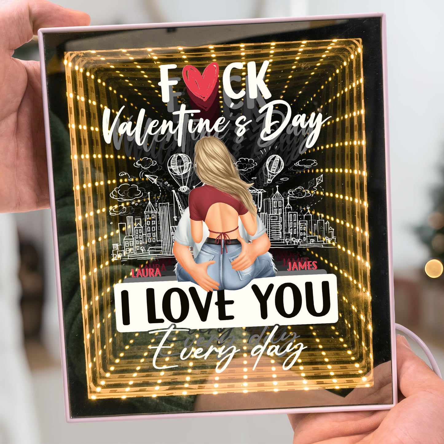 F Valentine's Day I Love You Every Day - Personalized Infinity Mirror Light Box