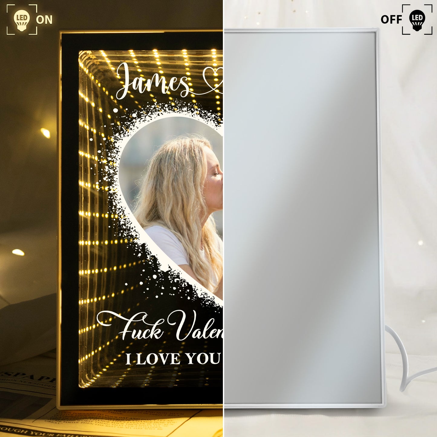 F Valentine's Day I Love You Every Day - Personalized Photo Infinity Mirror Light Box
