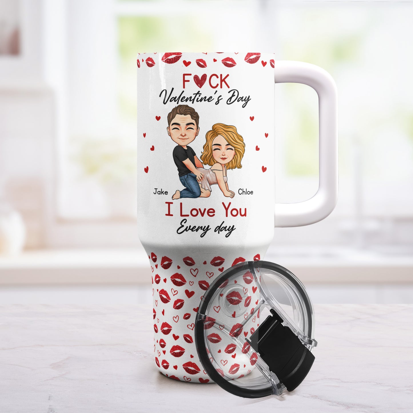 F*Ck Valentine's Day I Love You Every Day - Fun Valentines Gifts For Her, Wife - Personalized 40oz Tumbler With Straw