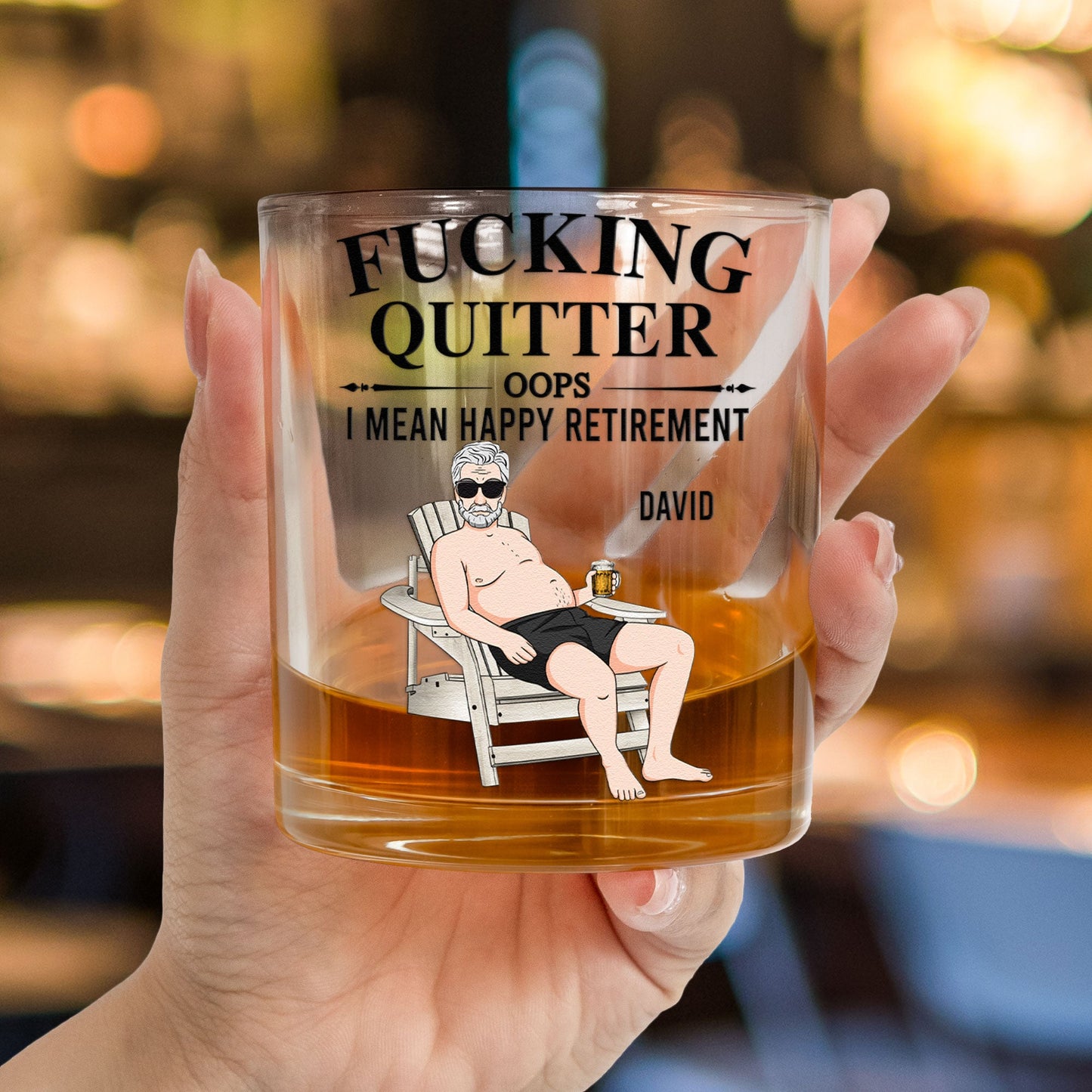 F**King Quitter Oops I Mean Happy Retirement - Personalized Whiskey Glass