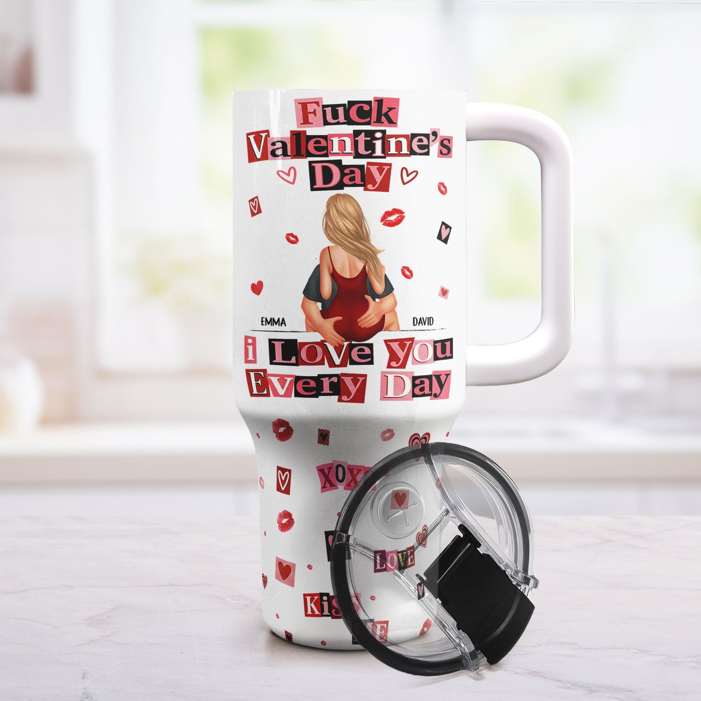F()Ck Valentine's Day I Love You Every Day - Ransom Note Style - Fun Gifts For Her - Personalized 40oz Tumbler With Straw