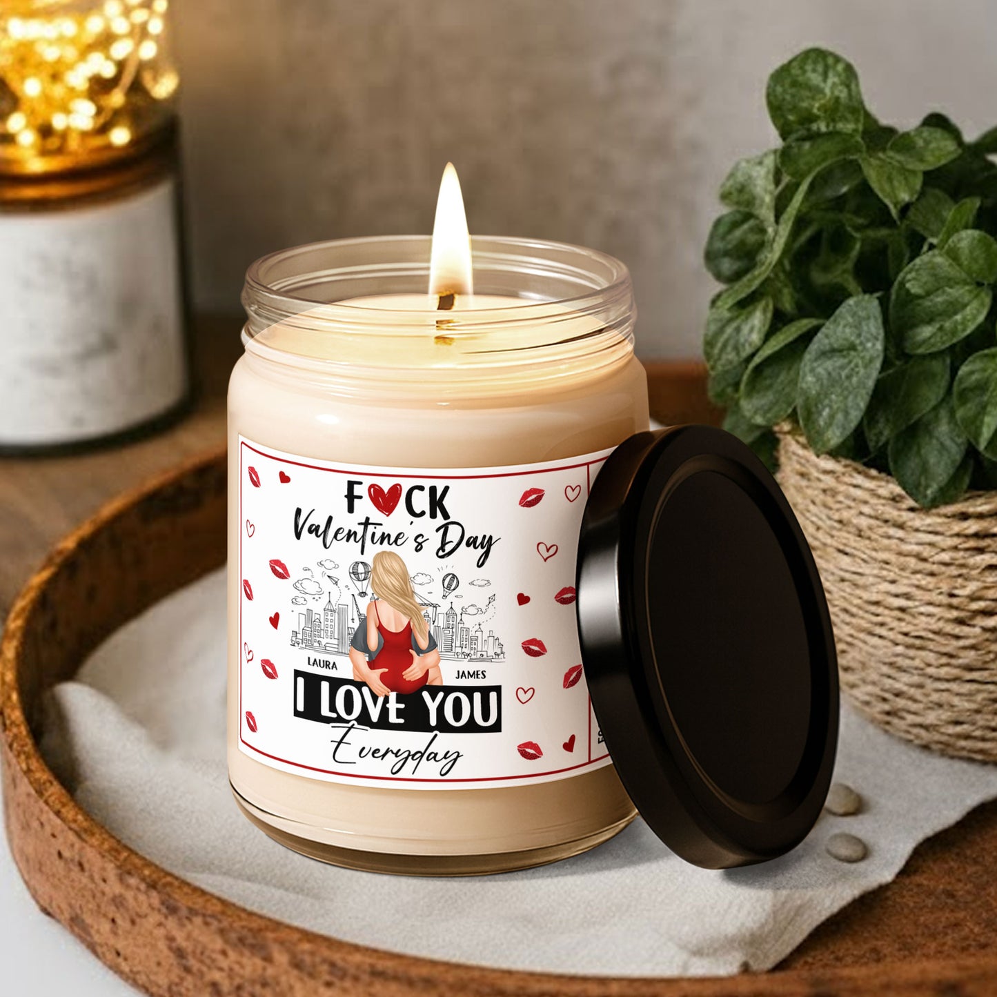 F()K Valentine's Day, I Love You Everyday - Funny Naughty Gifts For Wife, Girlfriend - Personalized Scented Soy Candle