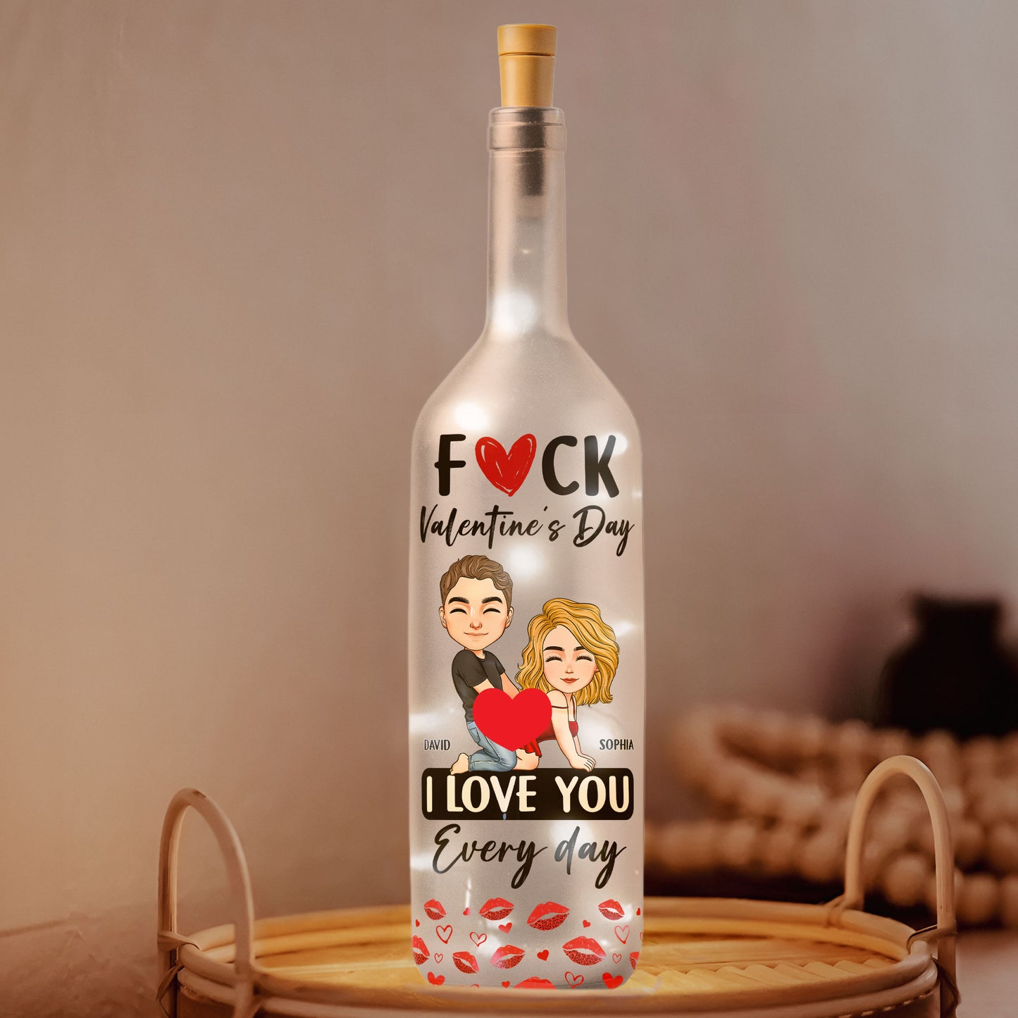 F()ck Valentine's Day I Love You Every Day - Fun Naughty Valentines Gifts For Her, Wife, Husband - Personalized Bottle Lamp