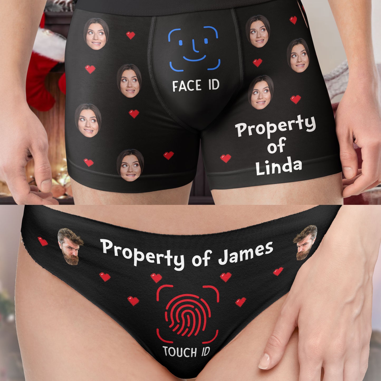 Face ID Touch ID Property Of - Personalized Photo Couple Matching Underwear