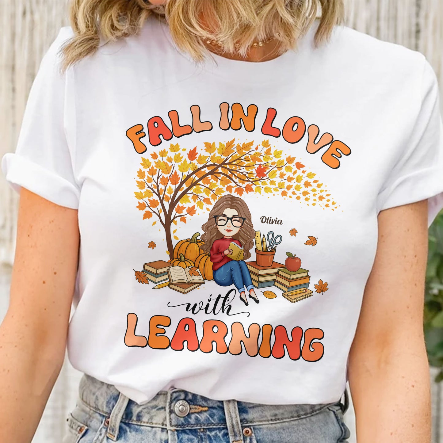 Fall In Love With Learning Teacher Autumn Gift - Personalized Shirt